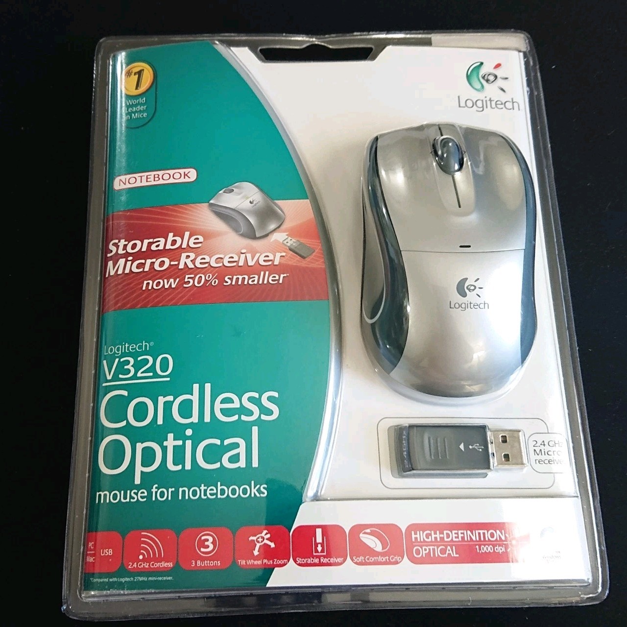 Logitech V320 Cordless Optical Mouse for NOTEBOOK 2.4 GHz Micro Receiver