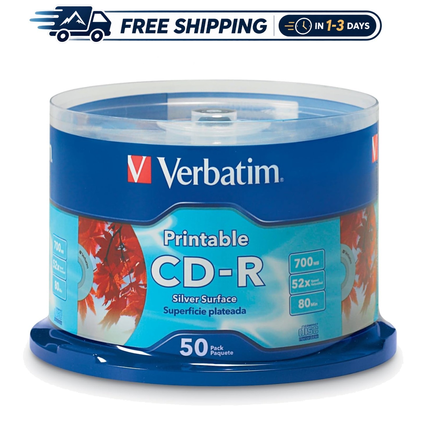 50pk Silver Inkjet Printable CD-R Discs, 700MB, Perfect for Custom Music Mixes