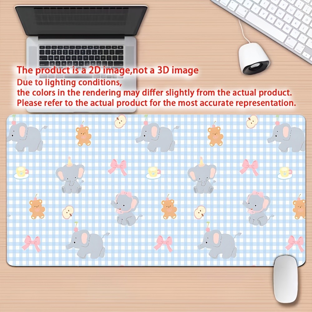 1pc Non-Slip Washable Blue Grid Gaming Desk Mat with Elephant Suitable for Off