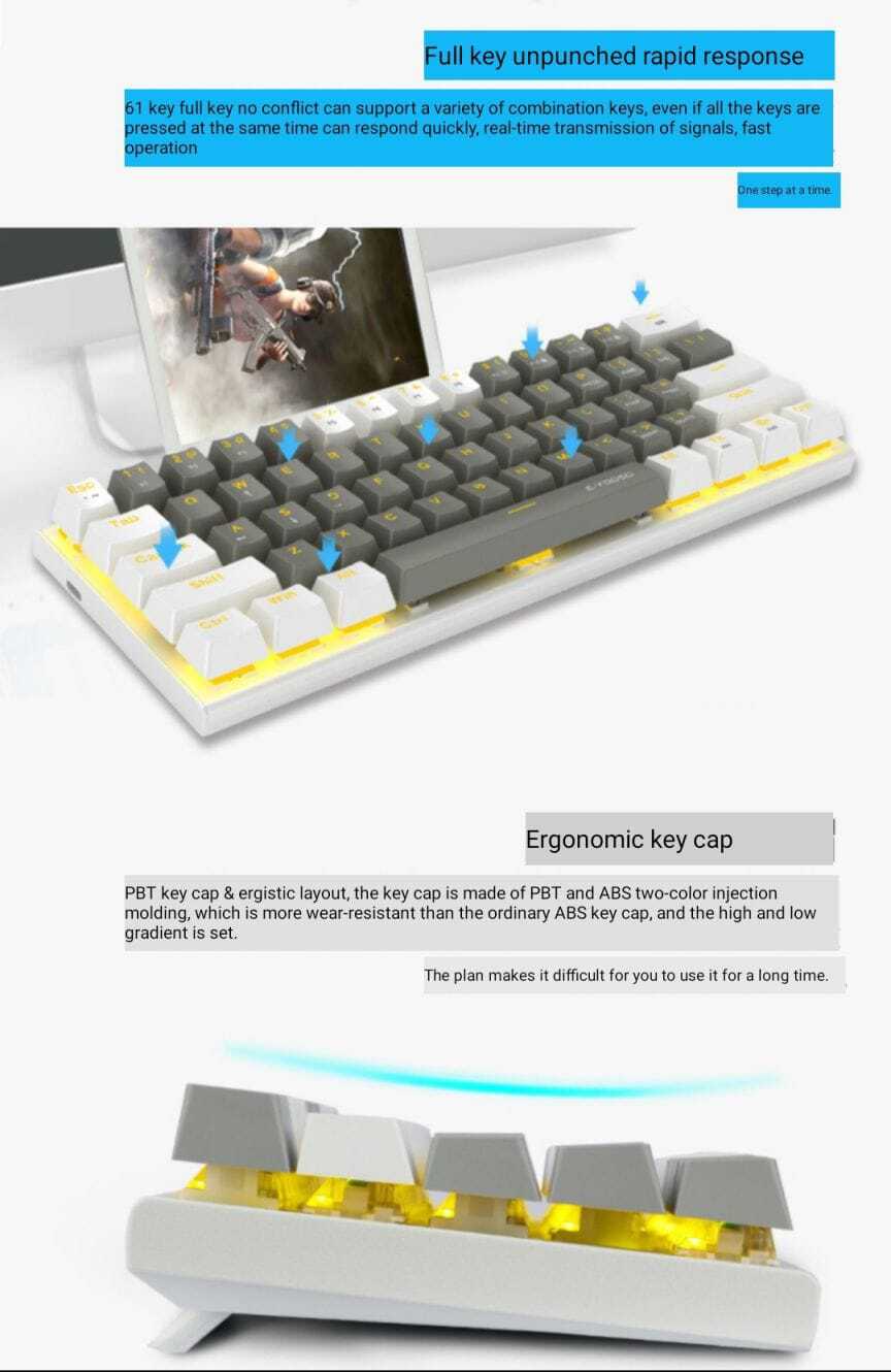 61 Keys Mini Keyboard 60% Mechanical PBT RGB Keycaps Wired Gaming