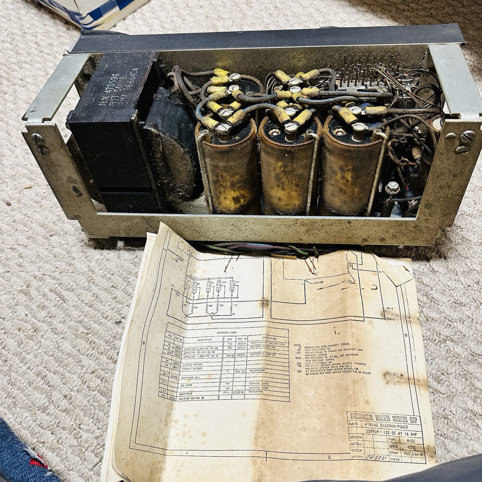 Vintage IBM 1401 Power Supply 1961 Model 473596 Incredibly With Diagrams Scarce