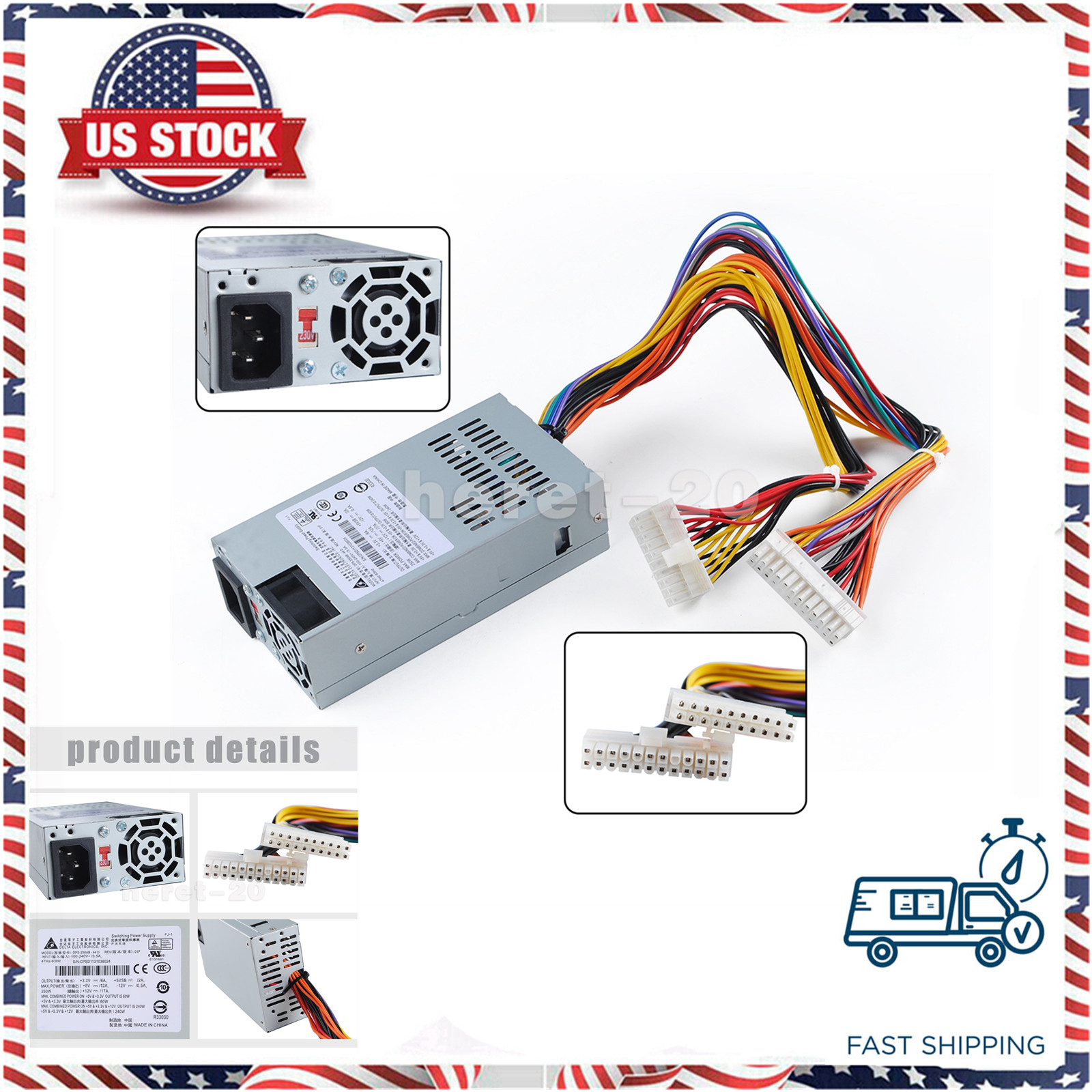 New 250W Host Switching Power Supply For Delta DPS-250AB-44D 24 Pin + 20 Pin US