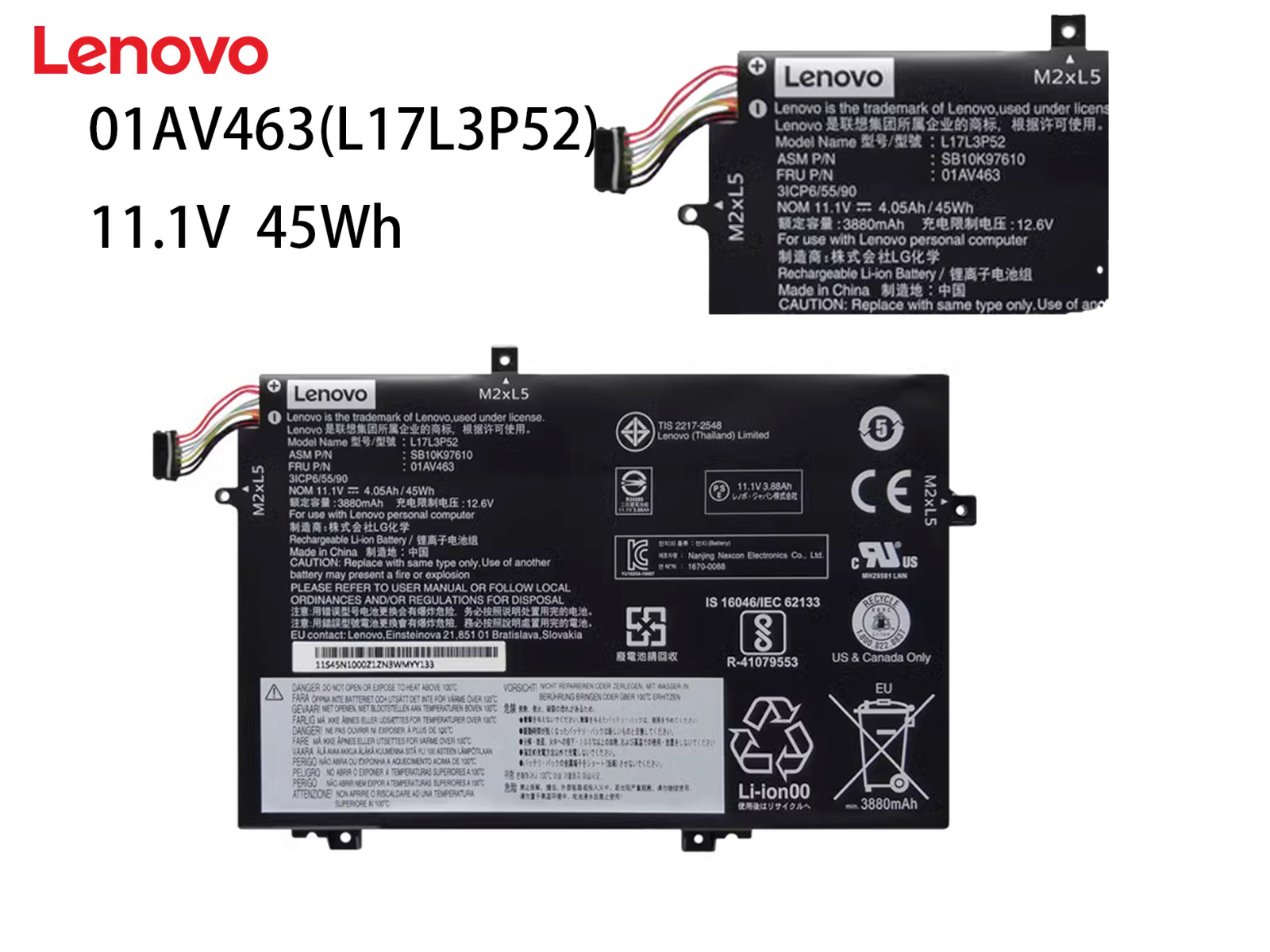 45WH Genuine 01AV463 Battery For Lenovo ThinkPad L480/580 SB10K97610 L17L3P52/54