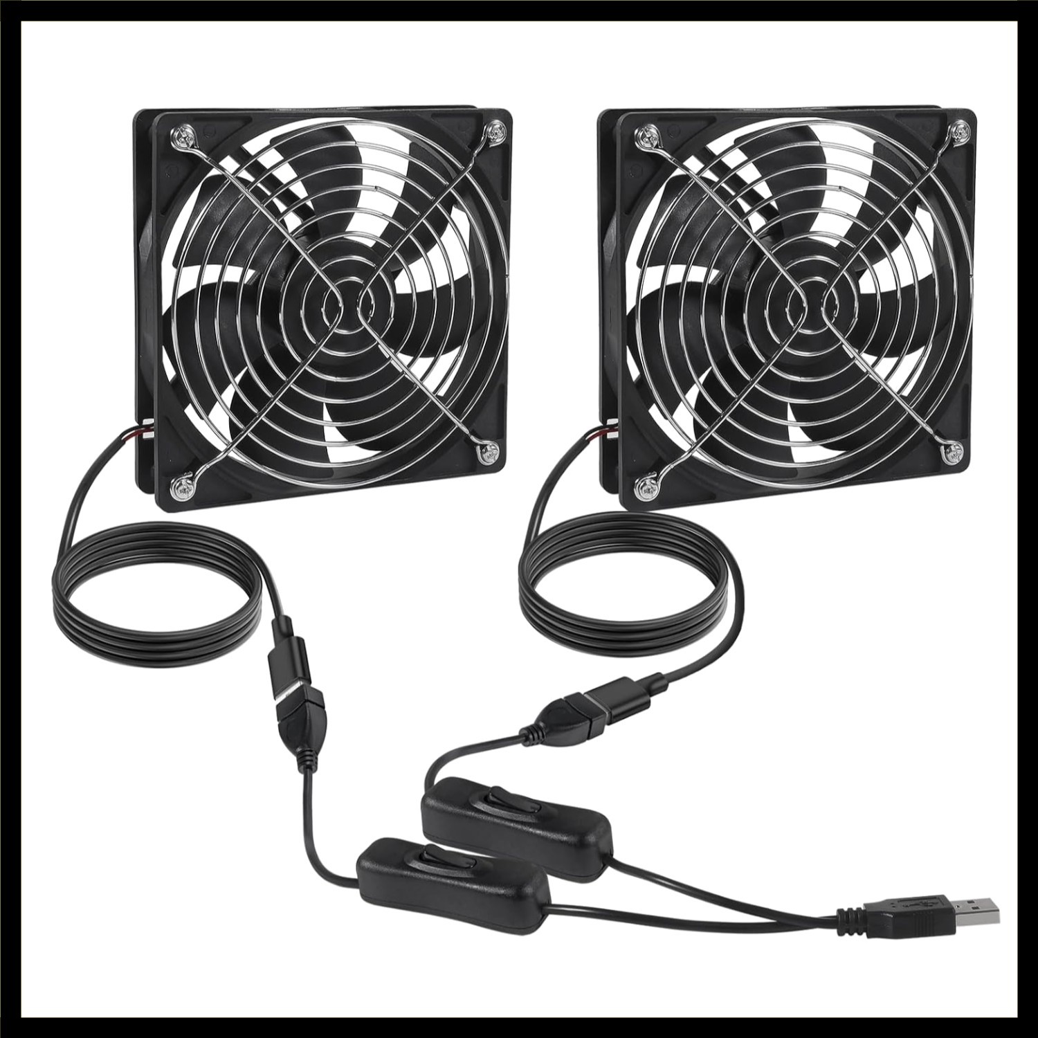 2PCS 120mm USB Cooling Fans: Quiet, Brushless Dual Fan for Efficient Cooling