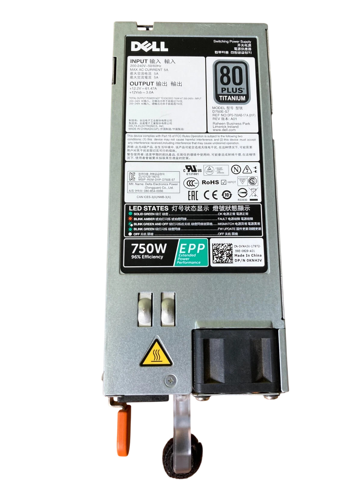 Dell PowerEdge R640 R740 R730XD 750W 80+ Titanium Hot Plug Power Supply 57TFT