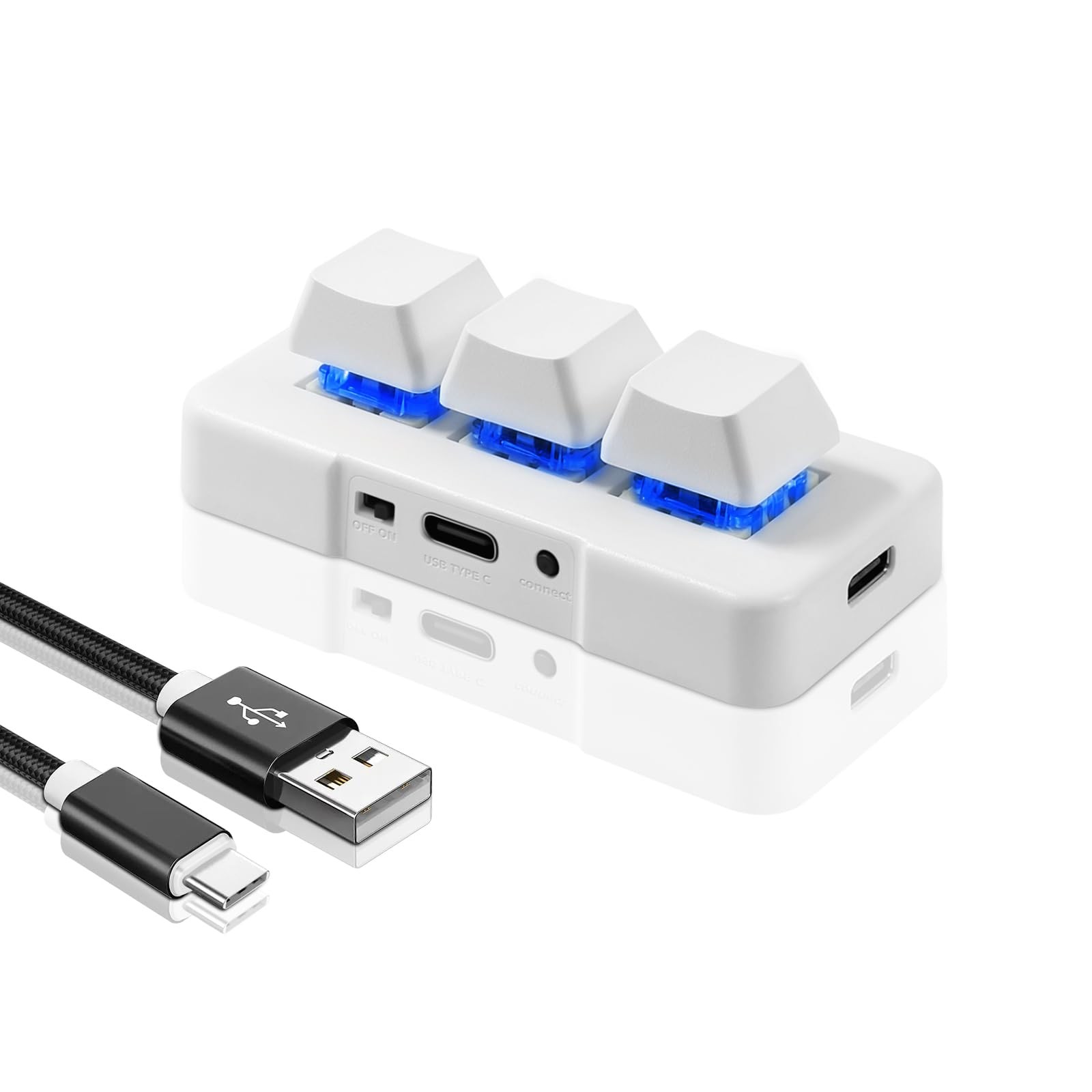 3-Key Mini Keypad USB Type C Wired Mechanical Gaming Keyboard Hot Key Customi...