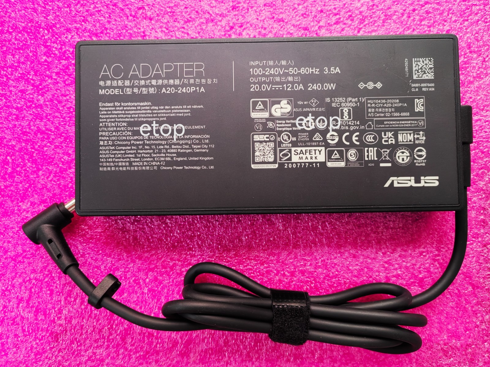 A20-240P1A 20V 12A For ASUS 240W ROG Strix SCAR 17 G733ZM-LL053 Original Adapter