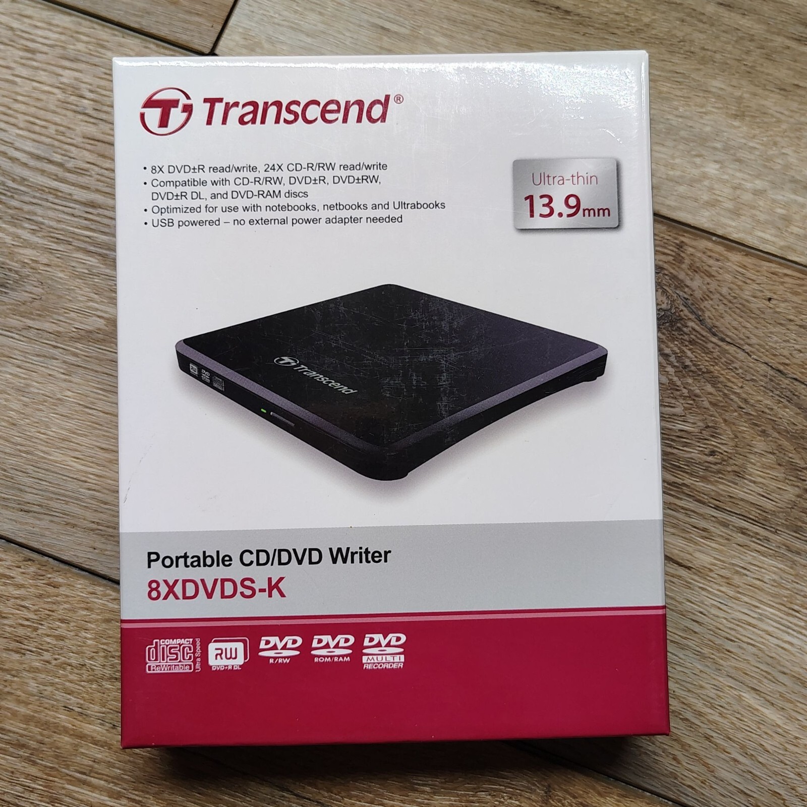Transcend Extra Slim Portable DVD Writer TS8XDVDS K External USB CD DVD Burner B
