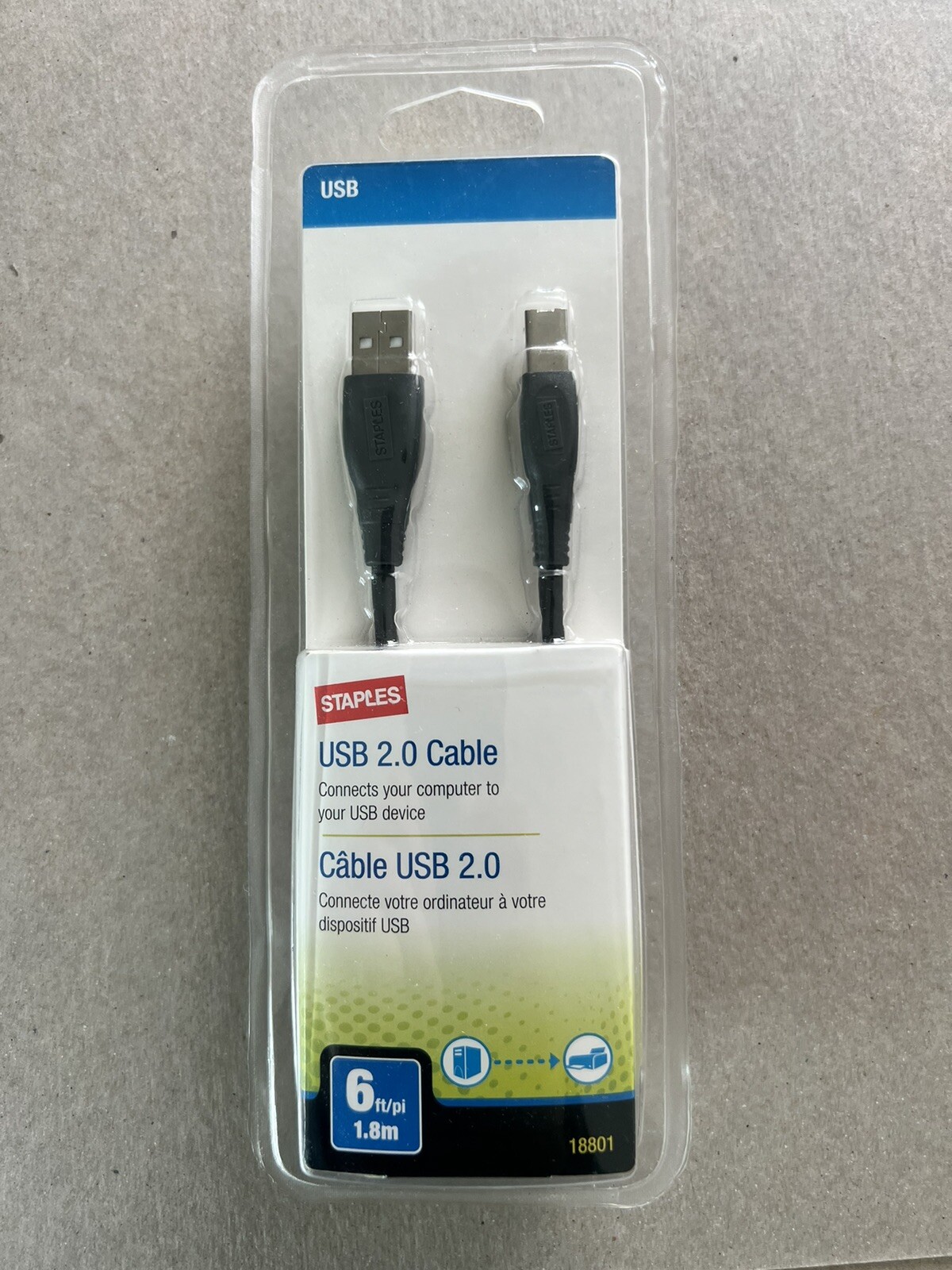 STAPLES USB 2.0 Cable Connects Computer to USB Device NEW IN PACKAGE #18801