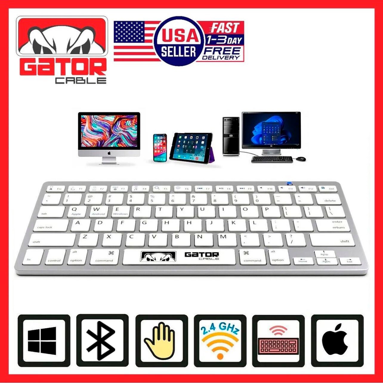 Wireless Bluetooth Keyboard For Windows PC Mac iOS Android iPhone Tablet Slim