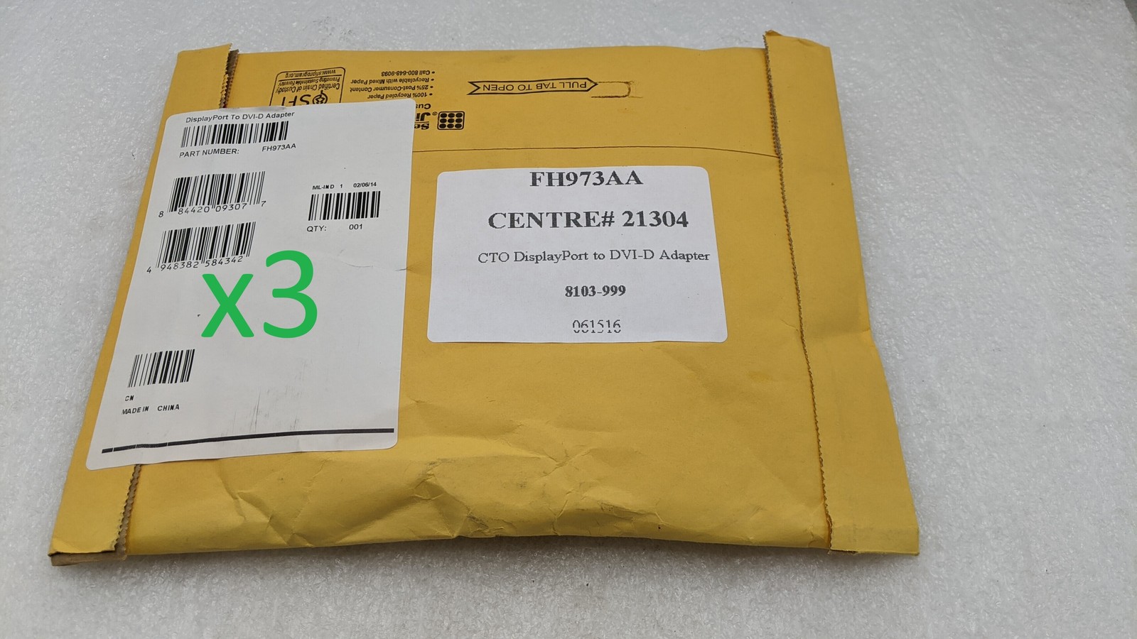 LOT OF 3 NEW HP DisplayPort to VGA Adapter FH973AA DP 481409-002 - 