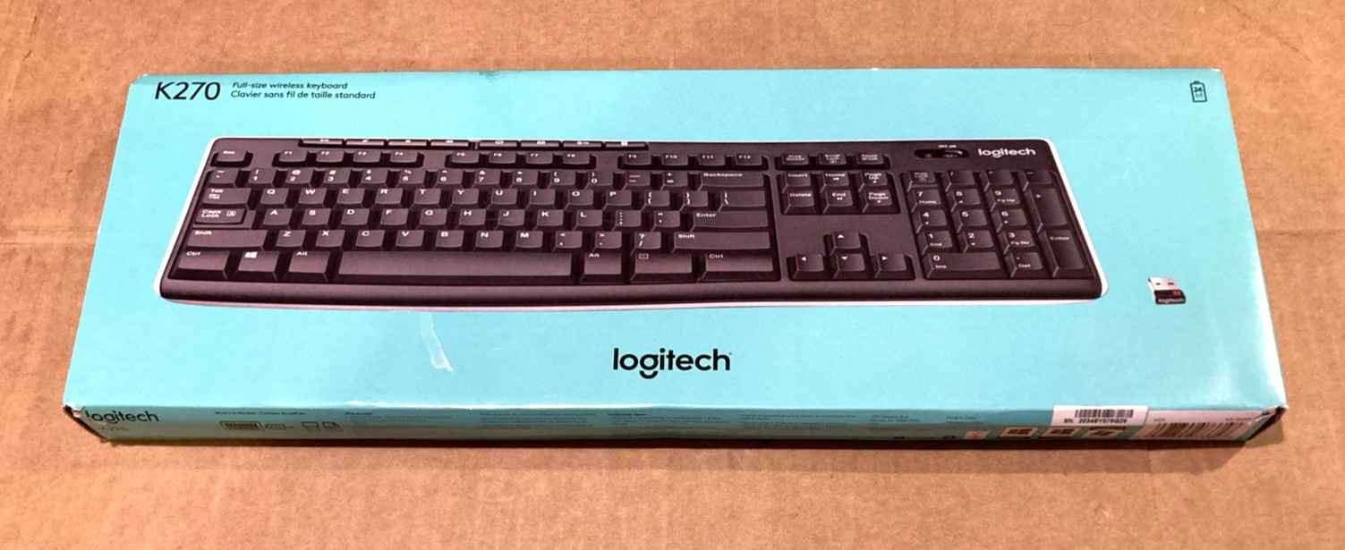 Logitech K270 Wireless Keyboard Full Size 2.4 GHz Unifying Receiver Black New