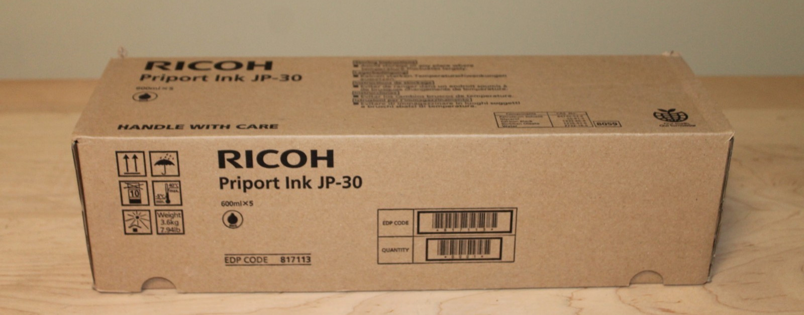 Genuine Ricoh JP-30 / 817113 Duplicator Black Ink Cartridge, Box of 5