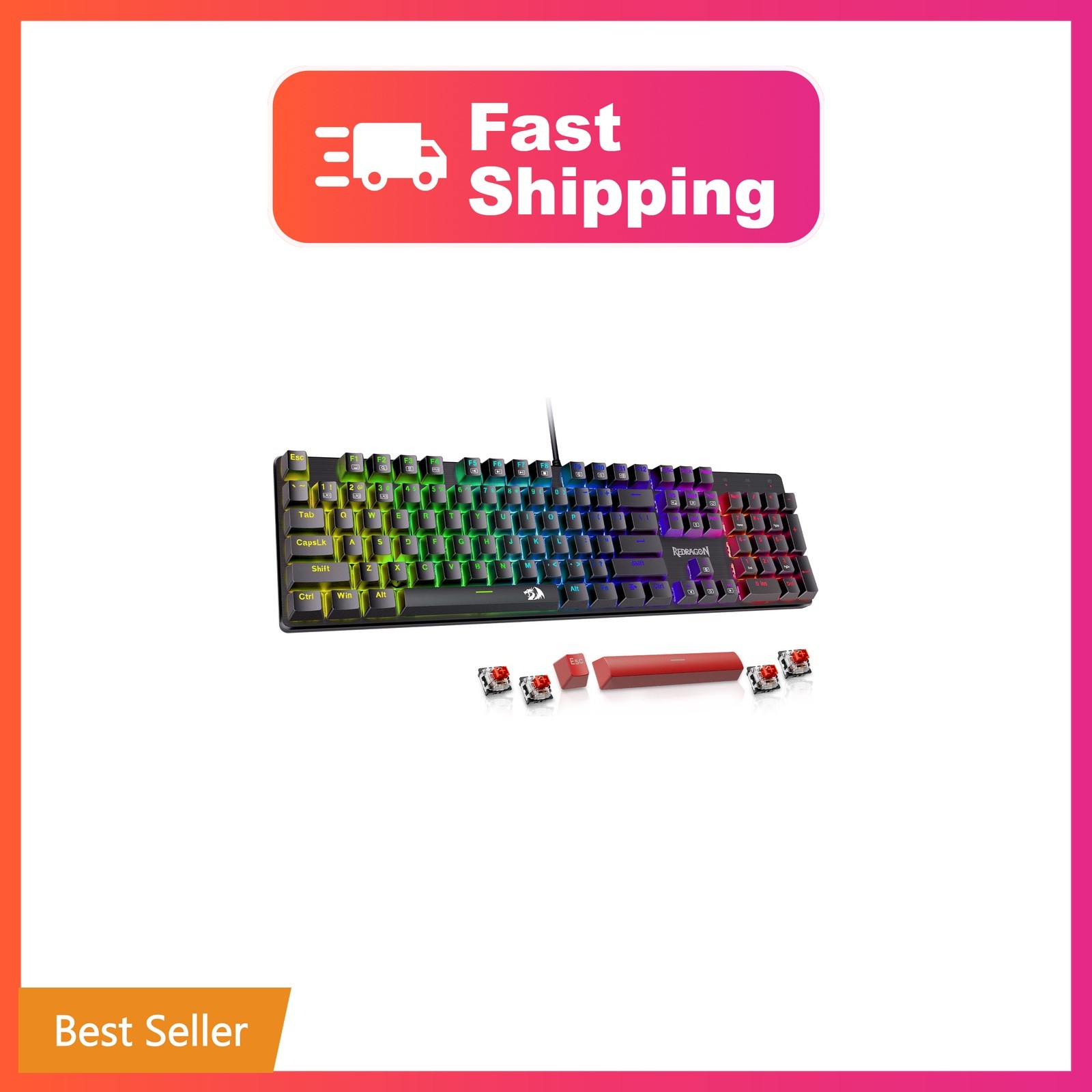 Redragon Mechanical Gaming Keyboard Wired, 11 Programmable Backlit Modes, Hot...