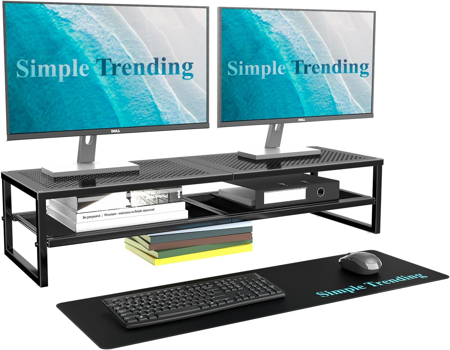 Soporte de Doble Para Monitor Con Alfombrilla Para Raton De Escritorio Negro