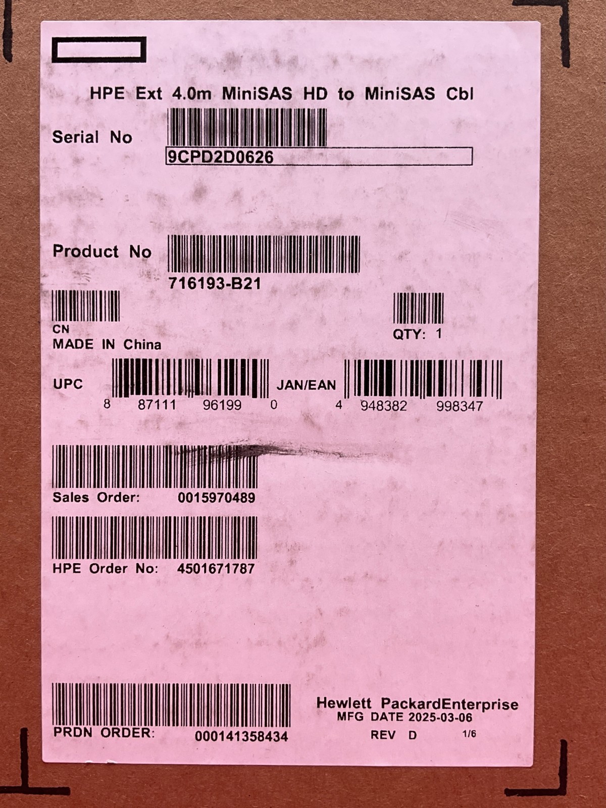 HPE External Mini SAS High Density to Mini SAS Cable 716193-B21 ✅❤️️✅❤️ SEALED