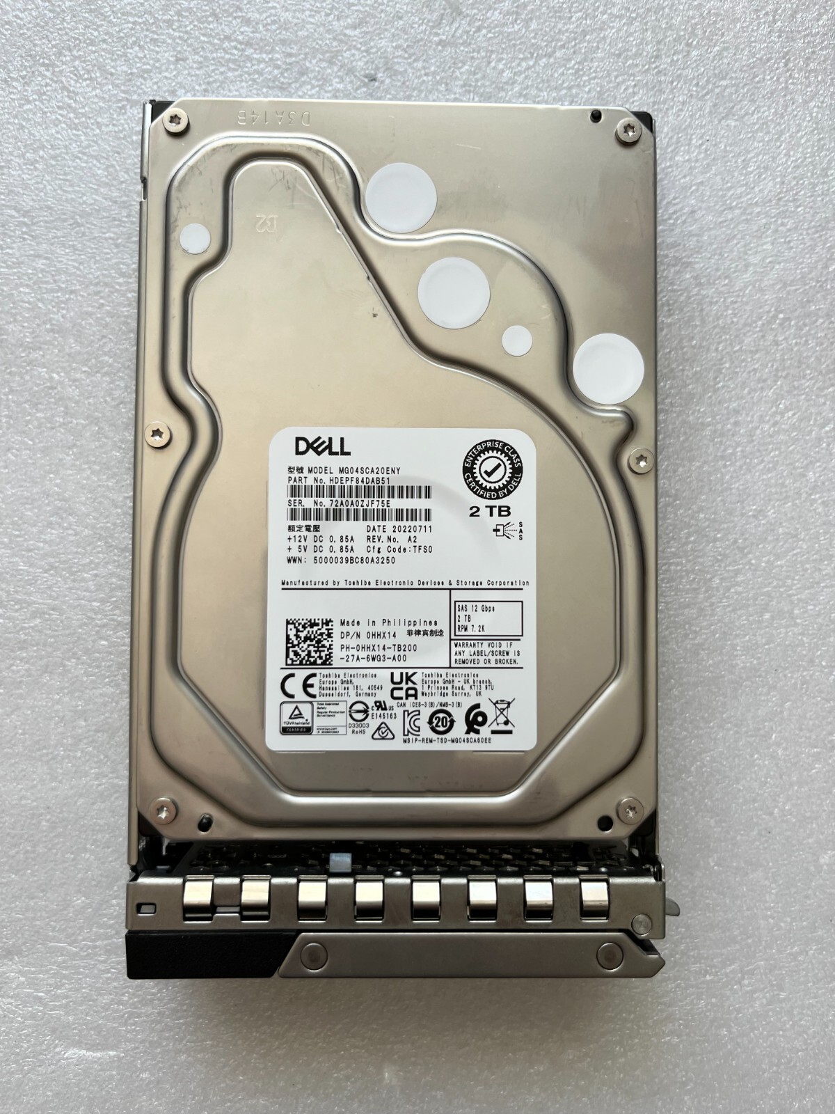 0HHX14 DELL TOSHIBA MG04SCA20ENY SAS 12Gbs HDEPF84DAB51 2TB 0HHX14 R740  R540