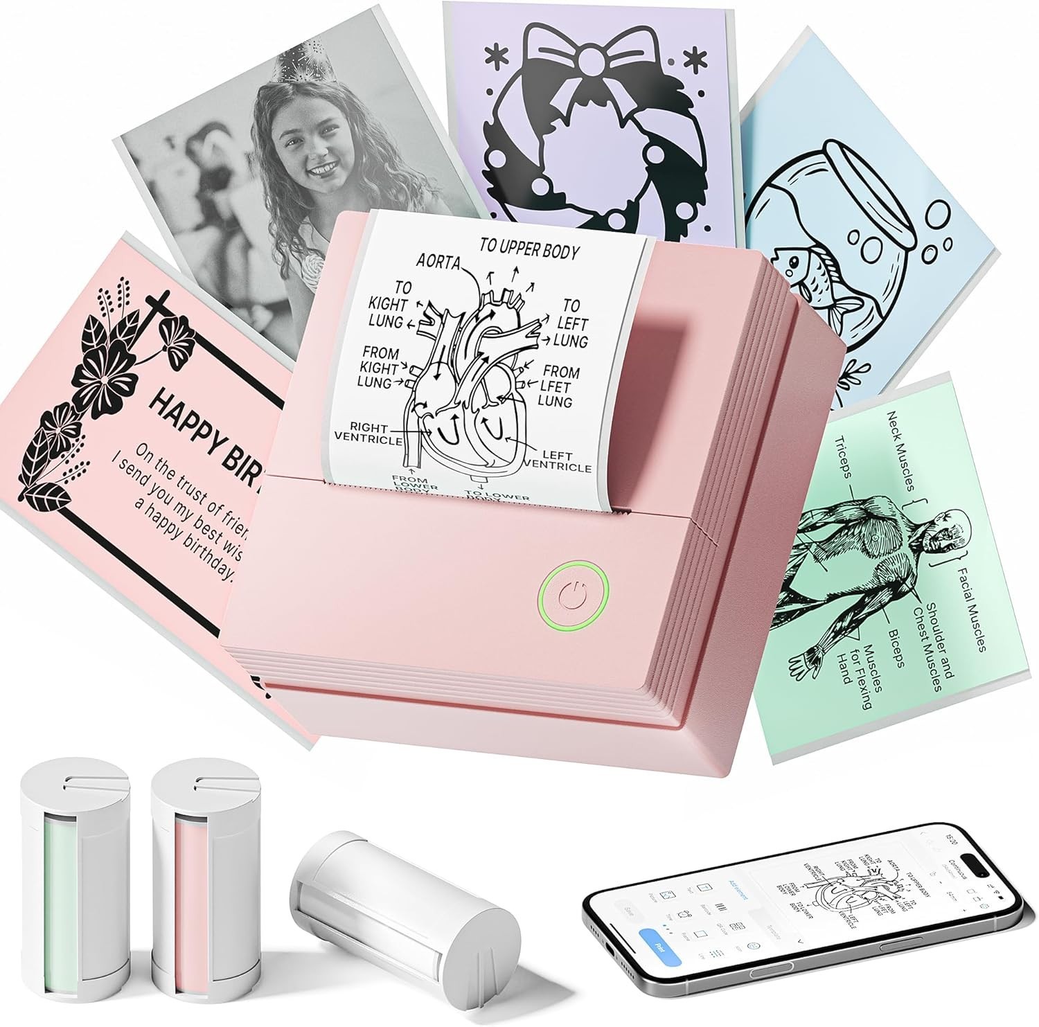 Sticker Printer, PM290 Mini Printer, Bluetooth Sticker Maker Machine with 3 Roll