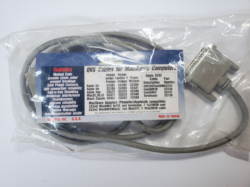 Vintage 1993 QVS Mac Apple Computer SCSI Plug Cord CC535-06 DB25M/Cen50M 6 Ft.