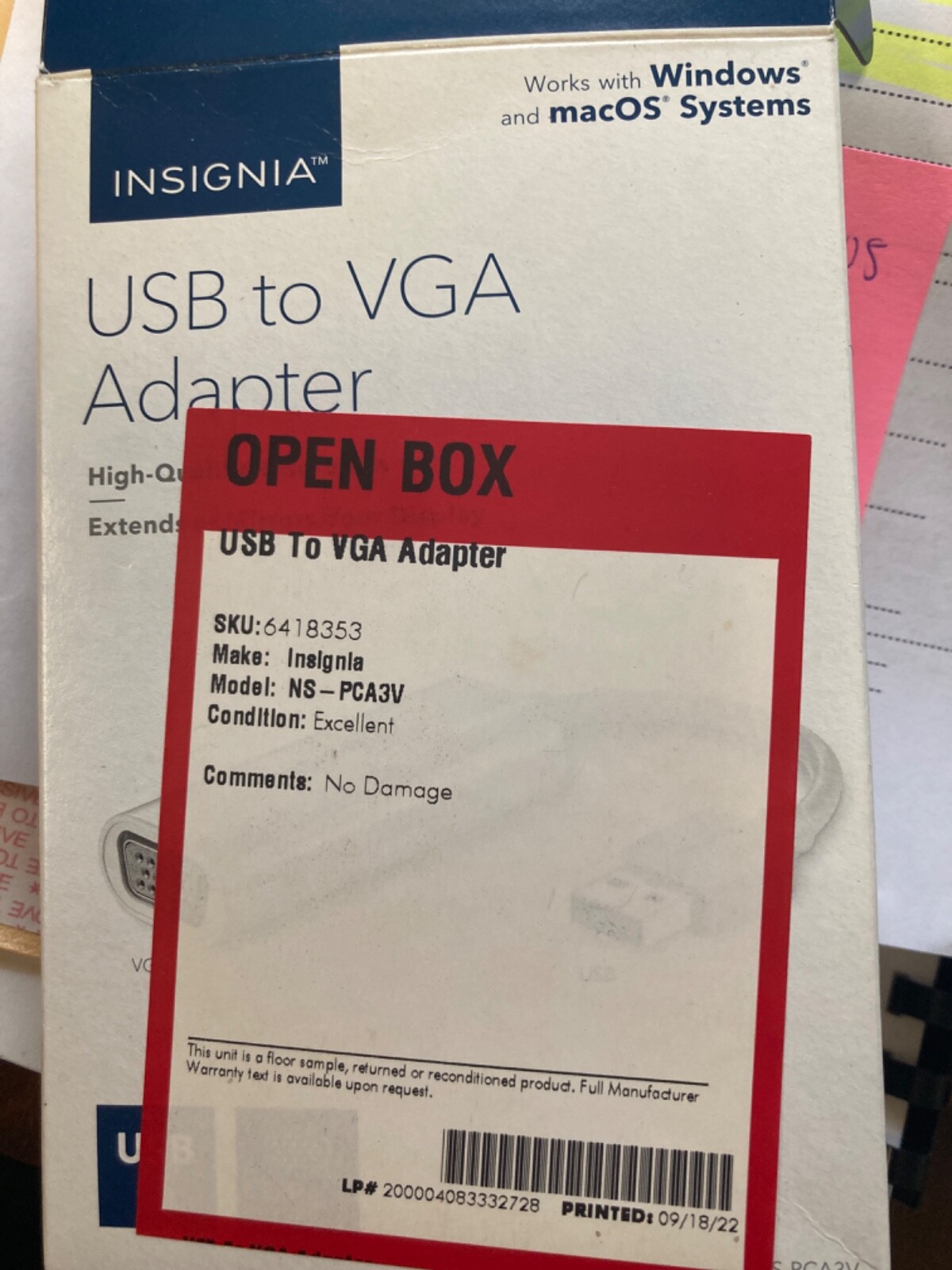 Insignia USB to VGA Adapter - Model: NS-PCA3V 