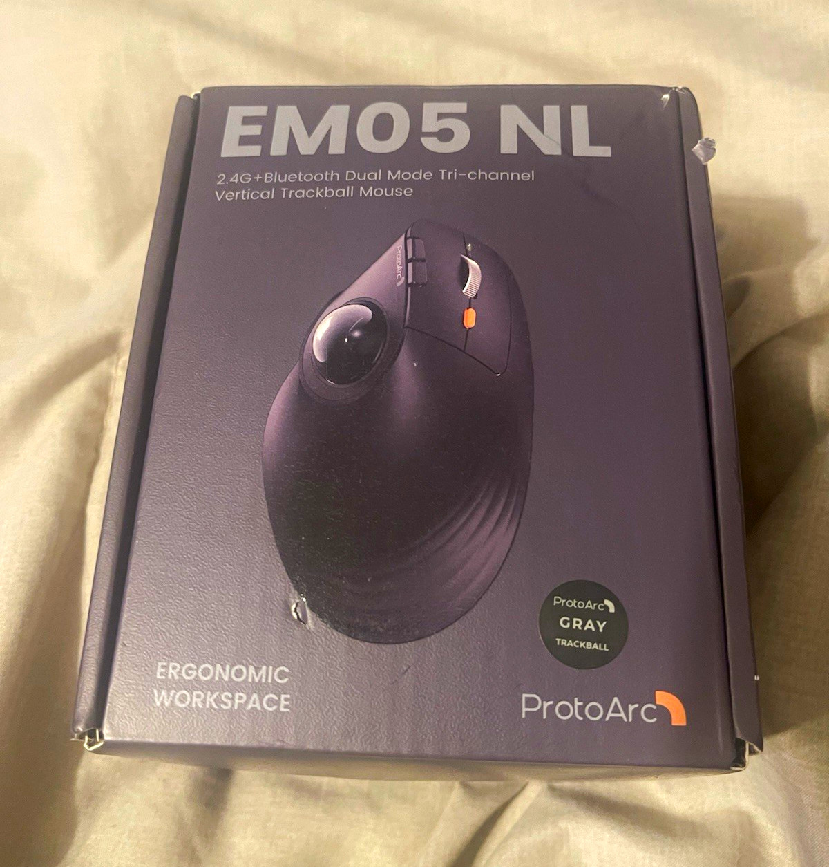ProtoArc EM05 NL Vertical Ergonomic Wireless Trackball Mouse Bluetooth Gray New