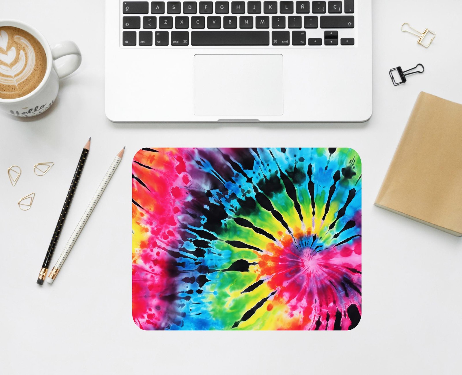 Mouse Pad: Colorful Tie Dye Design - Personalized Desk Decor