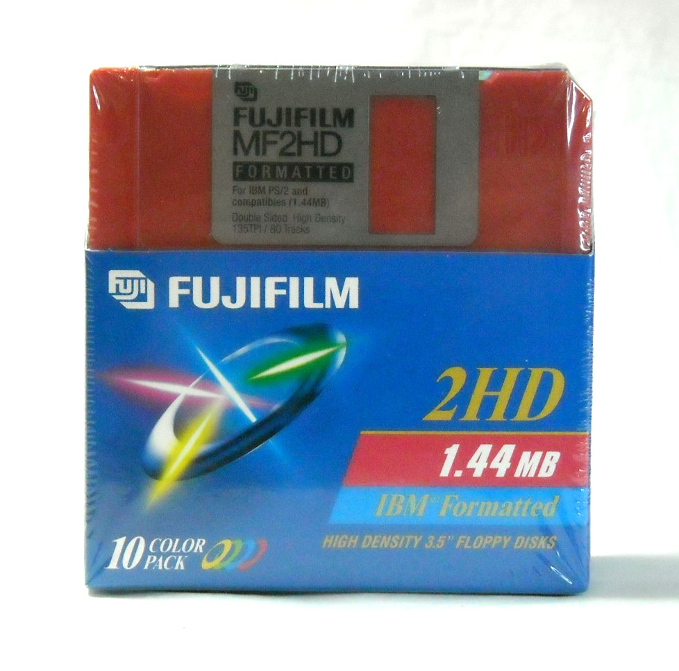 Fugi Fugifilm MF2HD 10-Pack Color IBM Formatted 3.5" Floppy Disks - New - Sealed