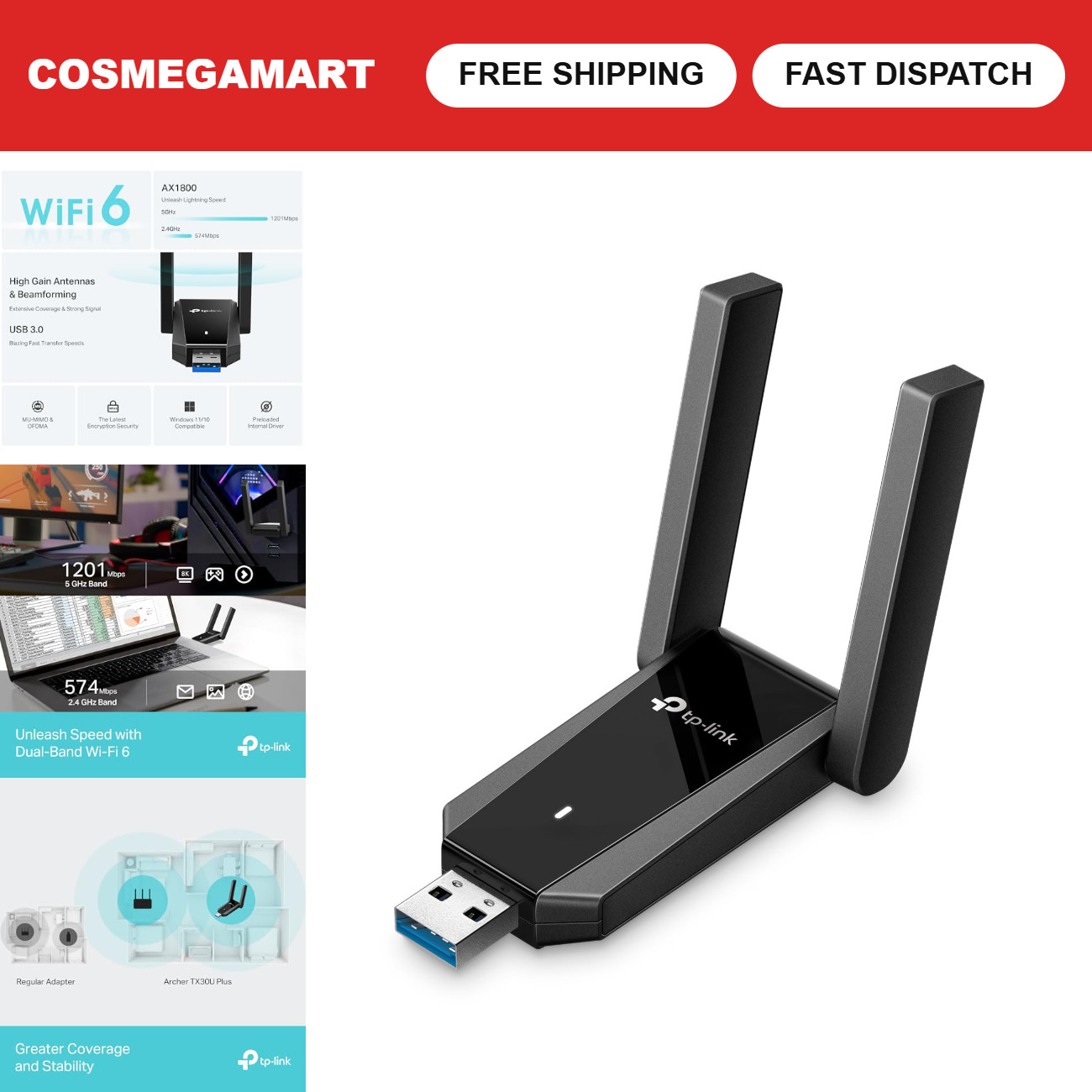 USB WiFi 6 Adapter AX1800 for Desktop PC - Dual Band Wireless Network Card