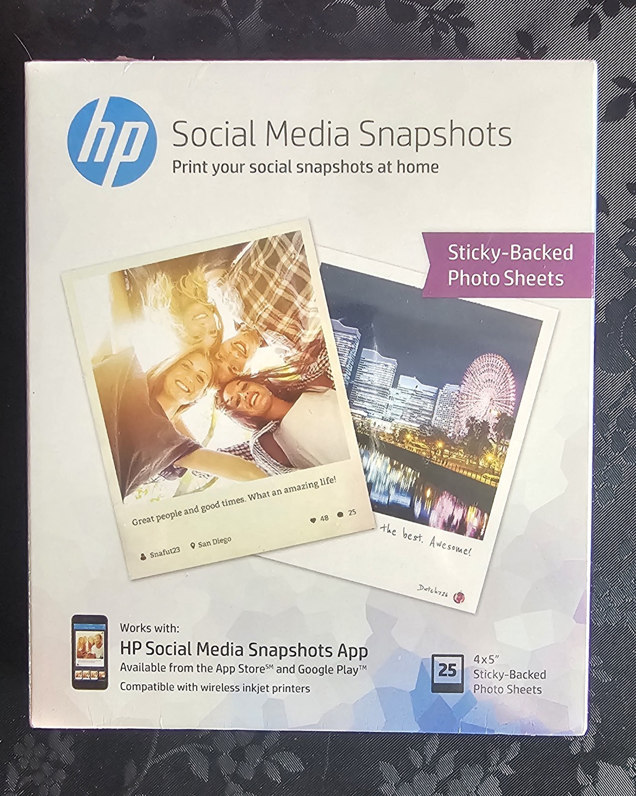 HP Photo Paper Sticky Back Social Media Post-It Snapshots (4x5) 25 sheets -  NIB