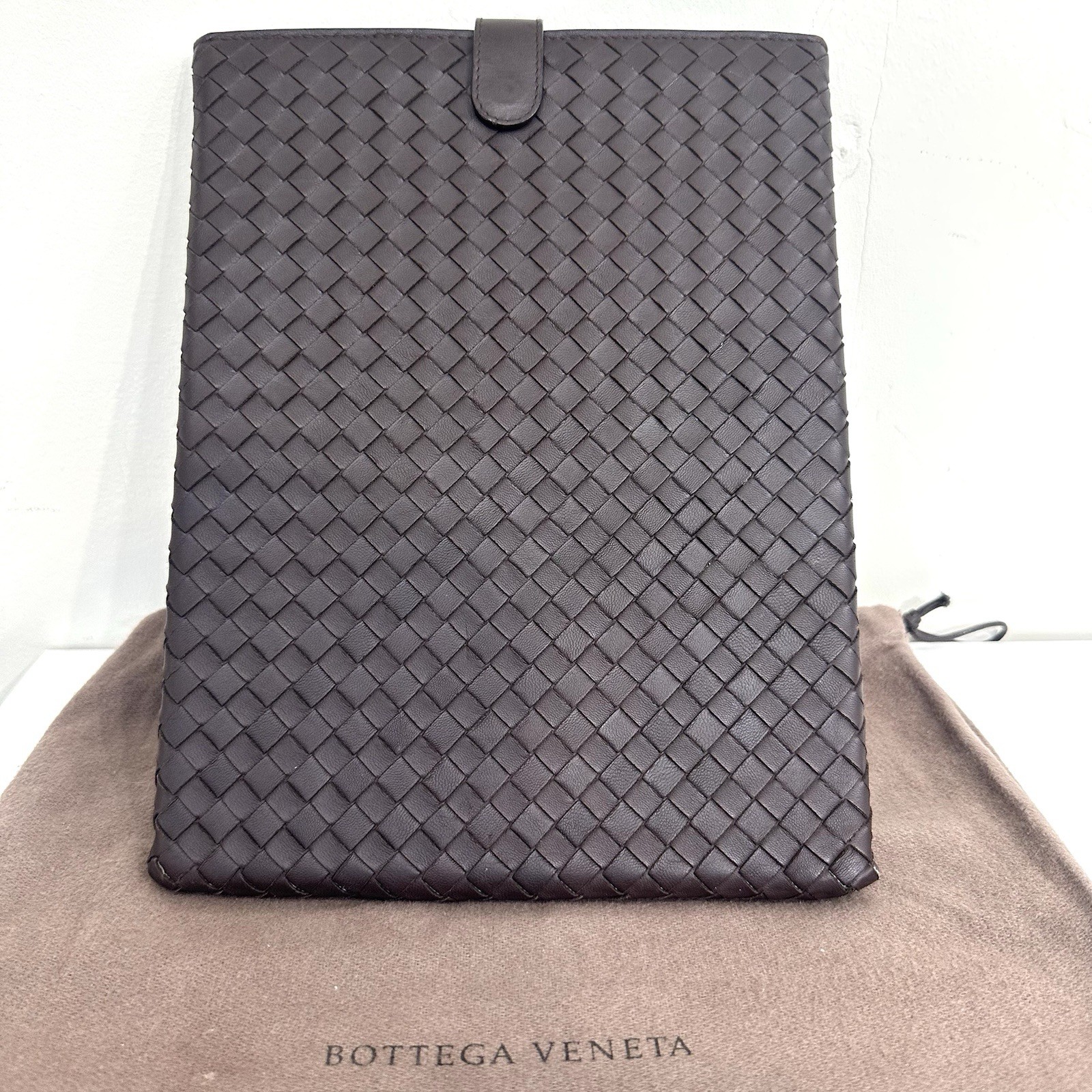Genuine BOTTEGA VENETA INTRECCIATO iPad Case Leather Dark Brown
