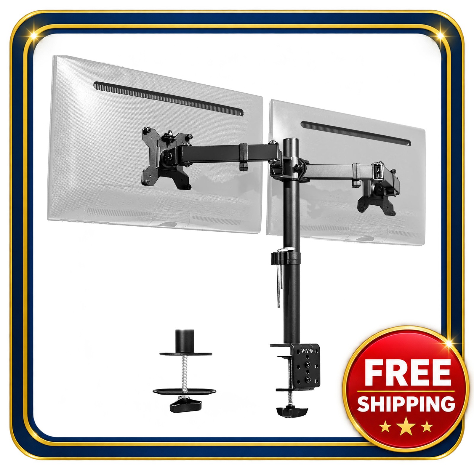 Dual Monitor Mount Fits 13-30 Inch Screens with Articulation and C-Clamp