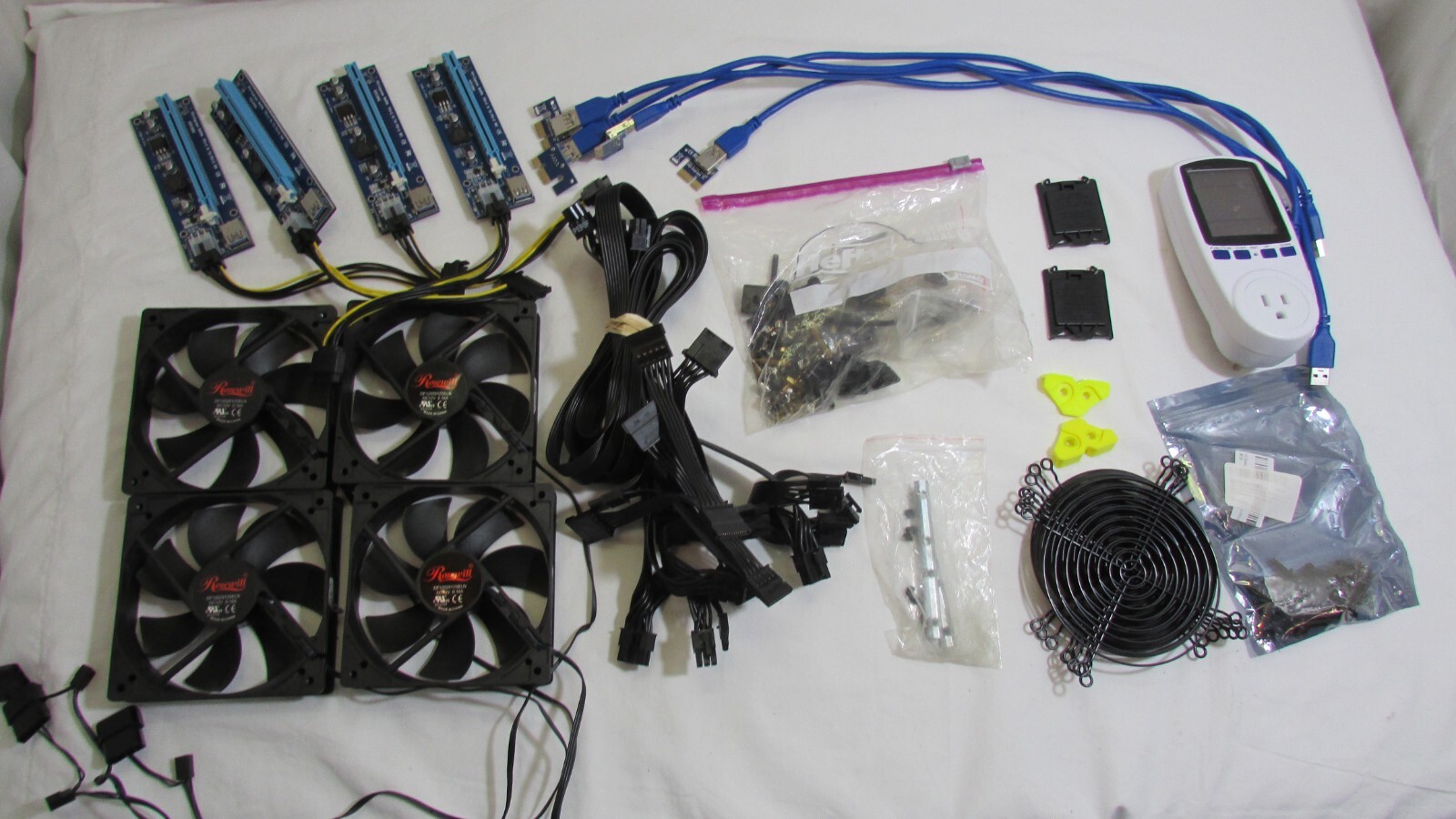 4 PAIR PCI X1 164 PIN, 4 ROSEWILL FANS, CABLE CORDS AND ACCESSORIES ~