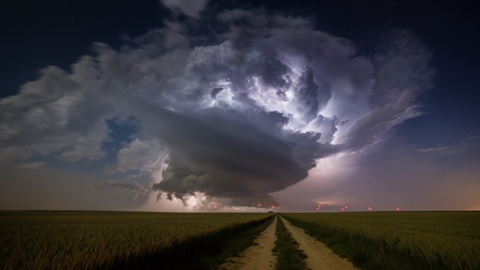 Landscape clouds supercell storm windmill lights dirt Custom Gaming Mat Desk