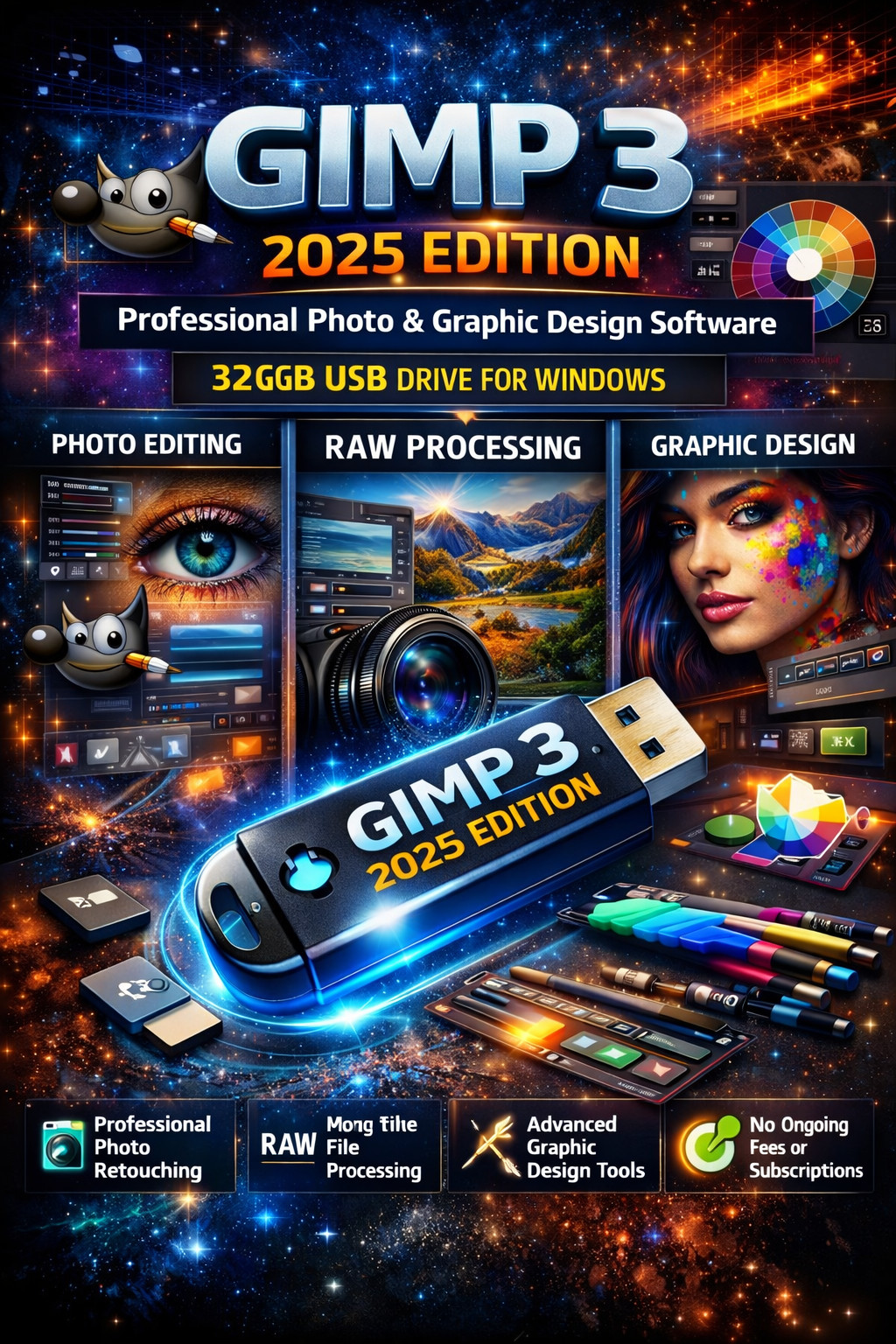 GIMP 3 2025 Professional Photo & Graphic Design Software – USB Drive – Windows