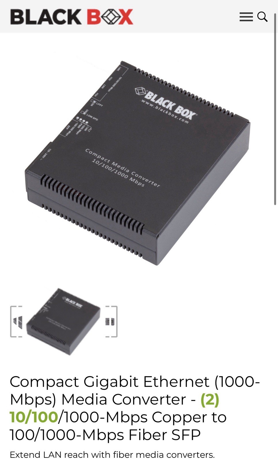 BLACK Box LGC5150A Gigabit Ethernet Media Converter New In Box