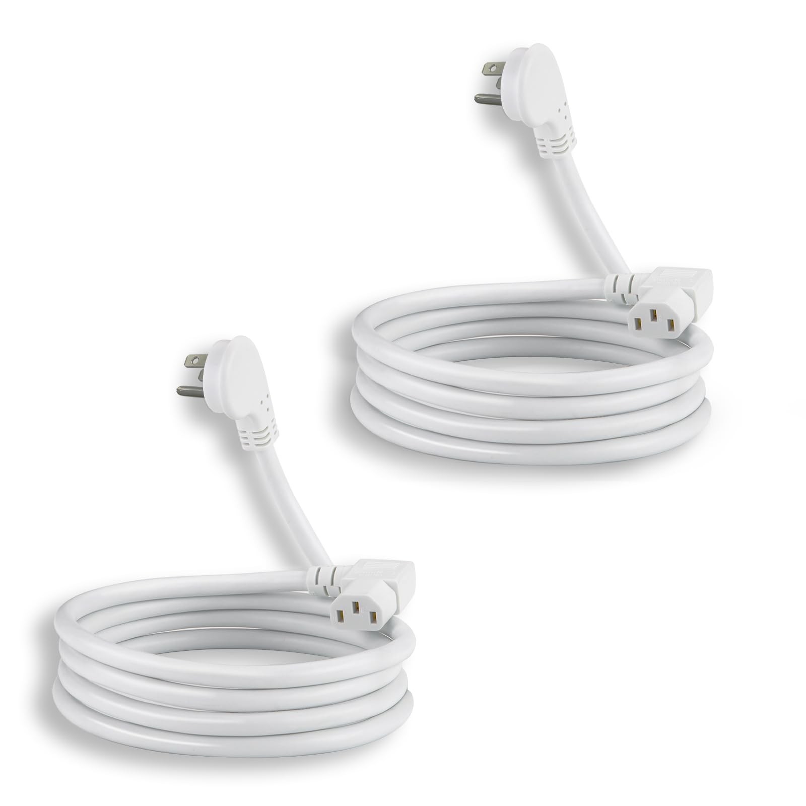 2 PCS 6 FT 90 Degree Computer Power Cord Flat Plug IEC C13 16AWG White