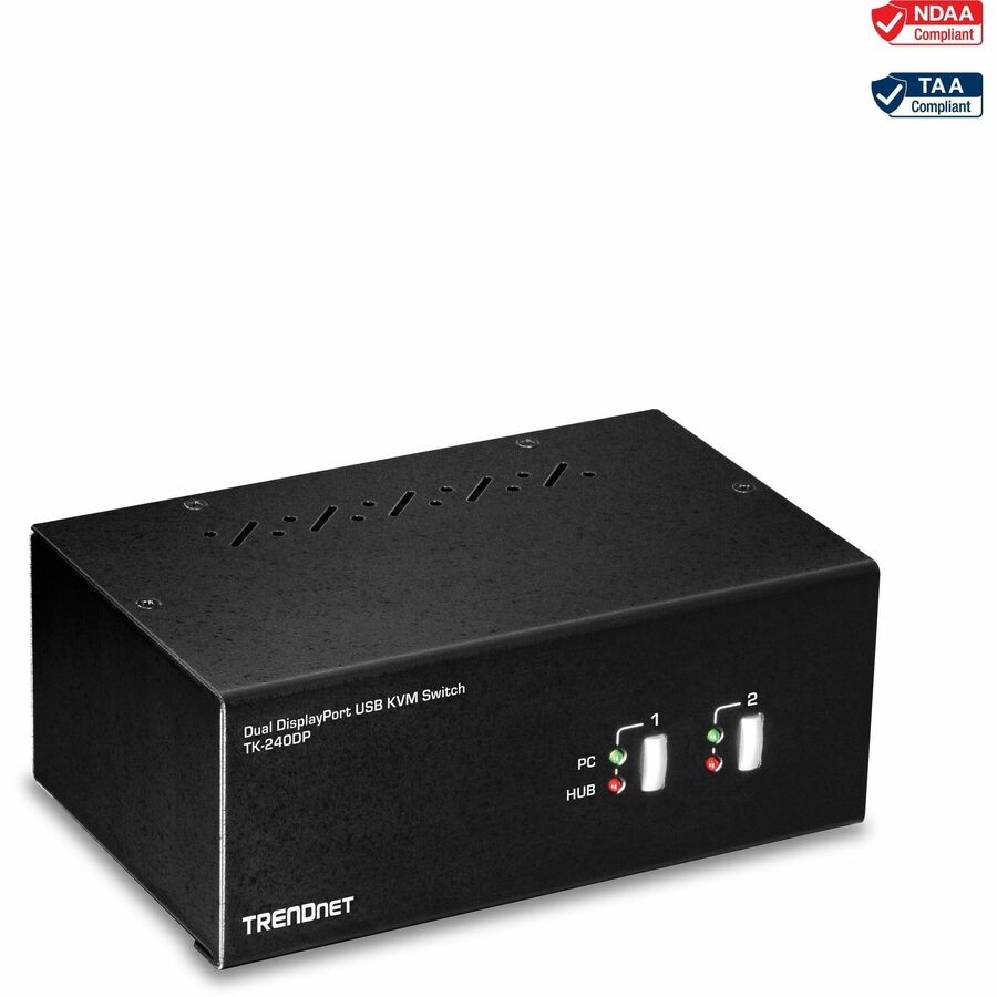 TRENDnet 2-Port Dual Monitor DisplayPort KVM Switch With Audio, 2-Port USB 2.0