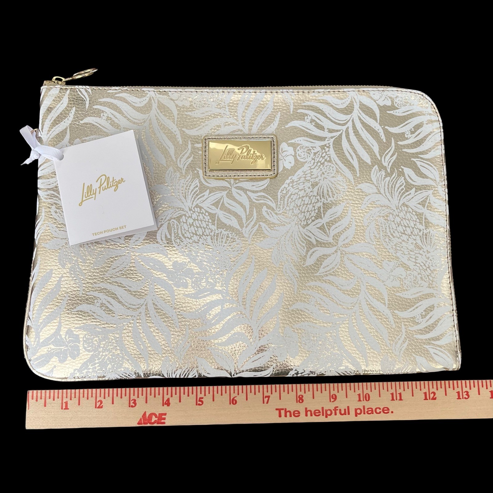 Lilly Pulitzer Tech Pouch Womens OS Gold New Pineapple Metallic Laptop Sleeve