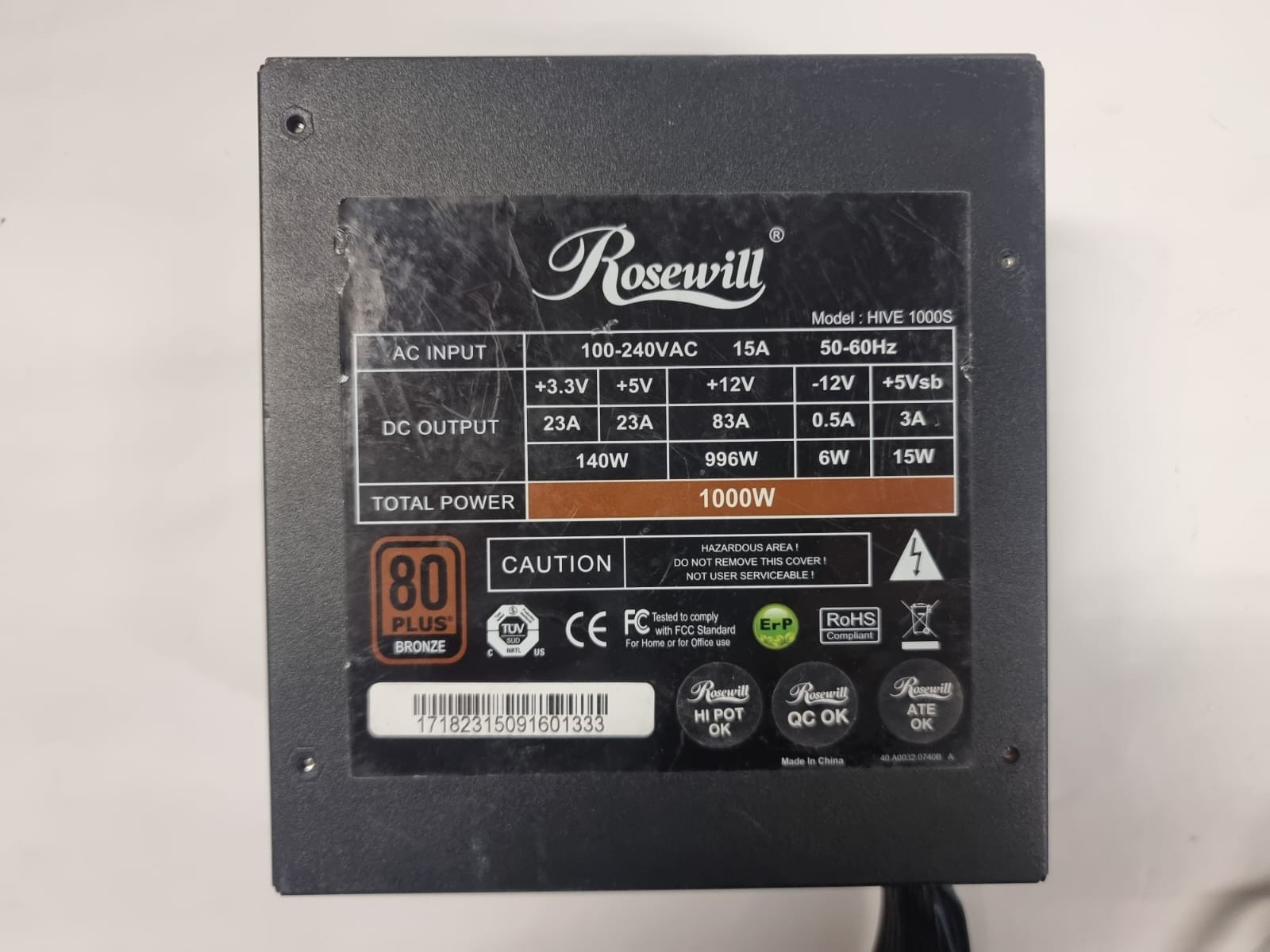 Rosewill HIVE-1000S 80 Plus Bronze Semi Modular Power Supply / No Cables