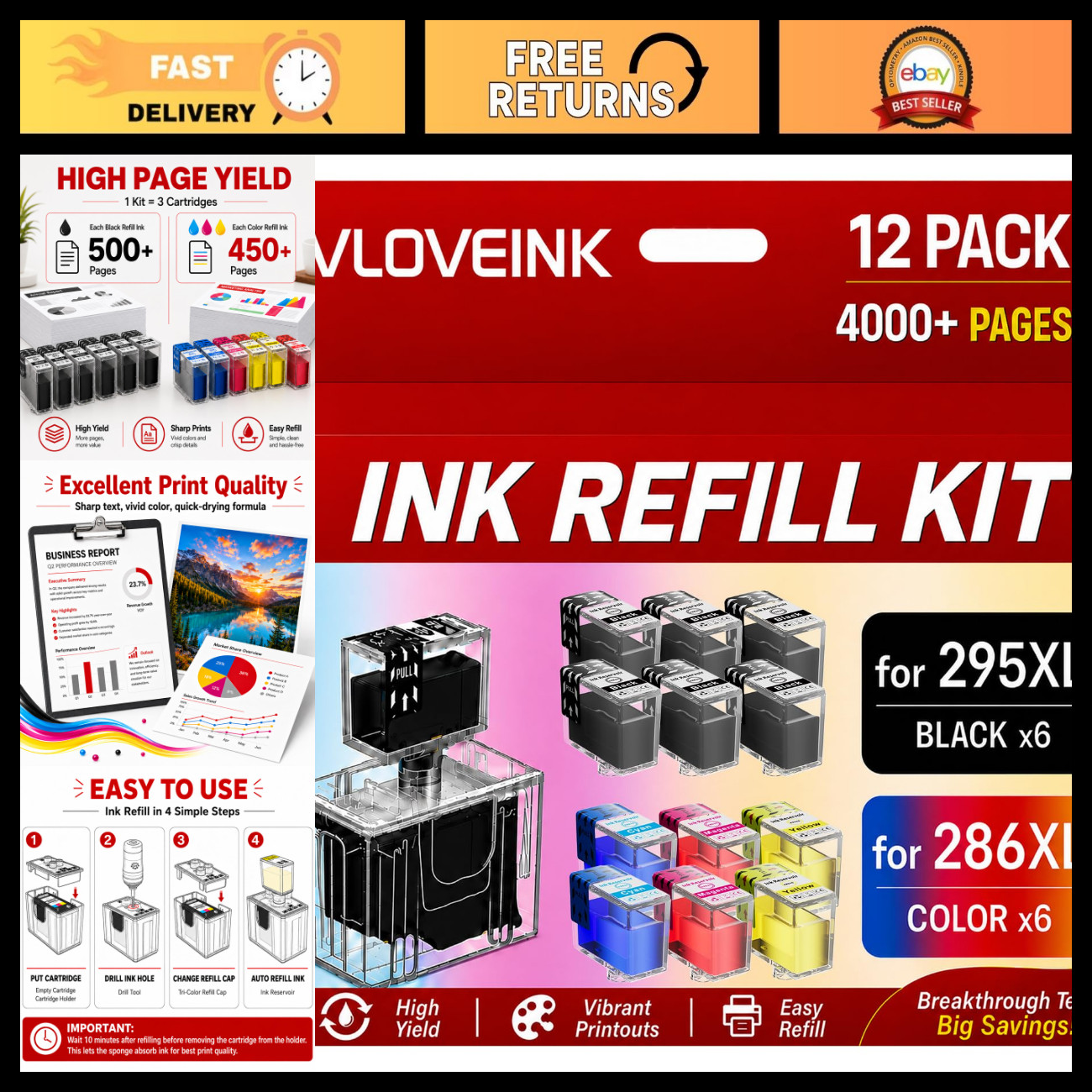 Ink Refill Kit Compatible for Canon PG-295XL CL-286XL - High Yield, Easy Use