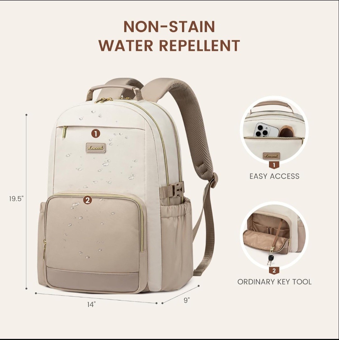 LOVEVOOK Laptop Backpack for Women with Pouch Pocket 18 Inch, Beige - Khaki