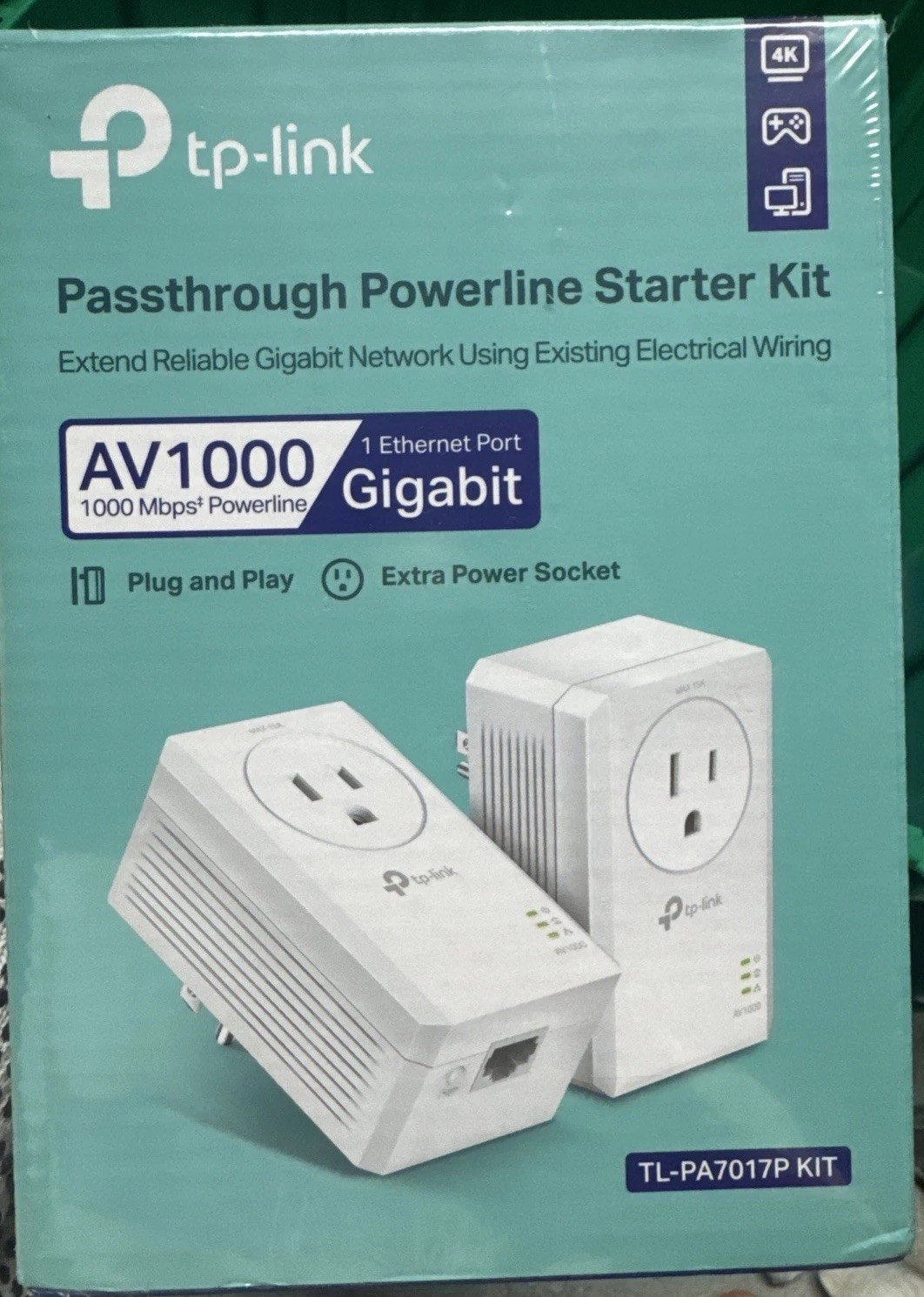 TP-Link AV1000 Powerline Ethernet Adapter Kit (TL-PA7017P KIT) - Passthrough,