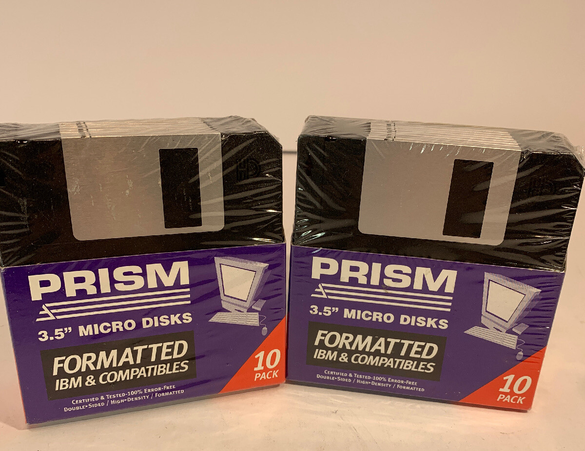 Prism 3.5" Micro Disks Lot2 10 Pack Formatted IBM and Compatibles, Sealed, Black