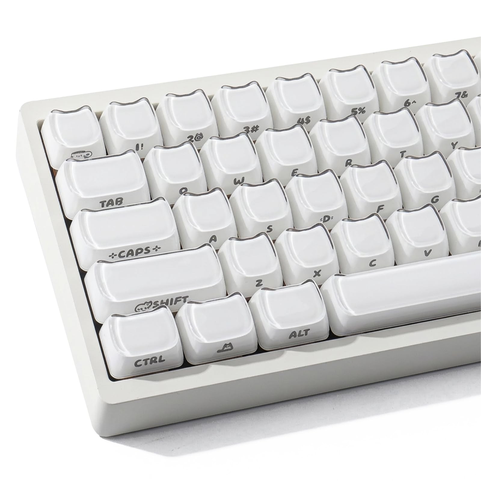 119 Keys Crystal Jelly Cat Shape Keycaps Translucent White Side Printed Mao
