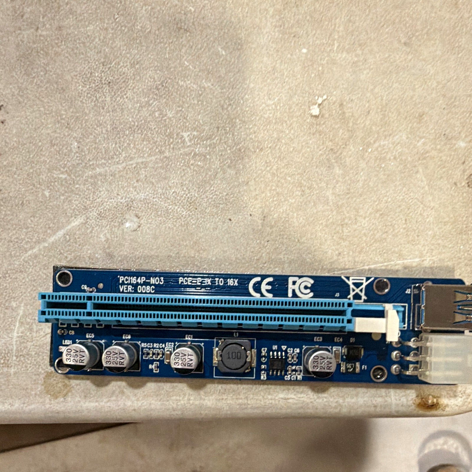 PCIe x1 to x16 Riser Expansion Card USB 3.0 PCE164P-N03 VER 008C