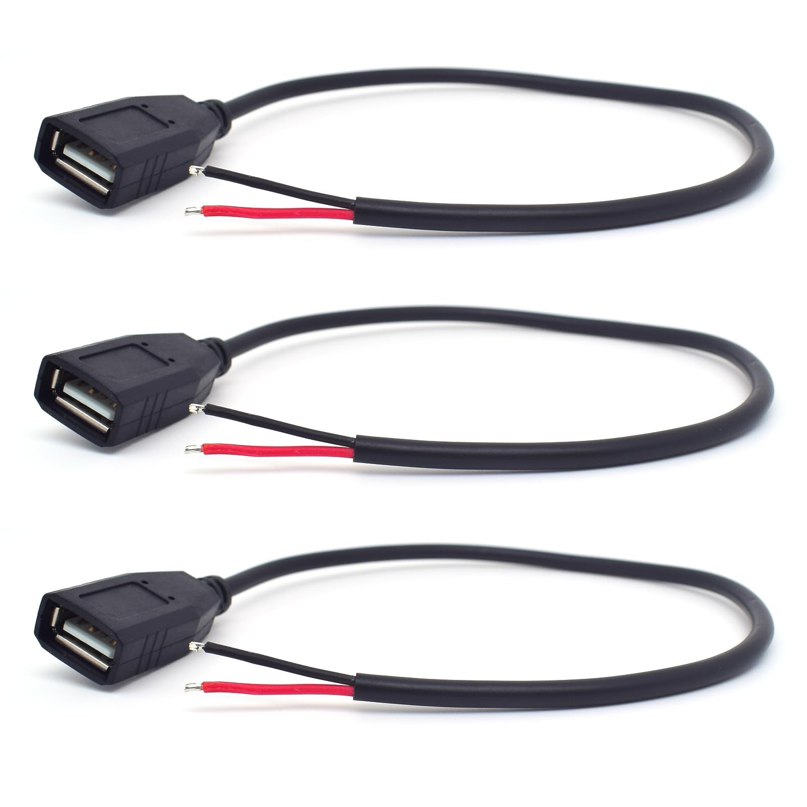 EAHOSUCC 3PCS 20AWG 0.3M/1FT USB 2.0 A Female Jack 3 PCS 1 FT, Black 