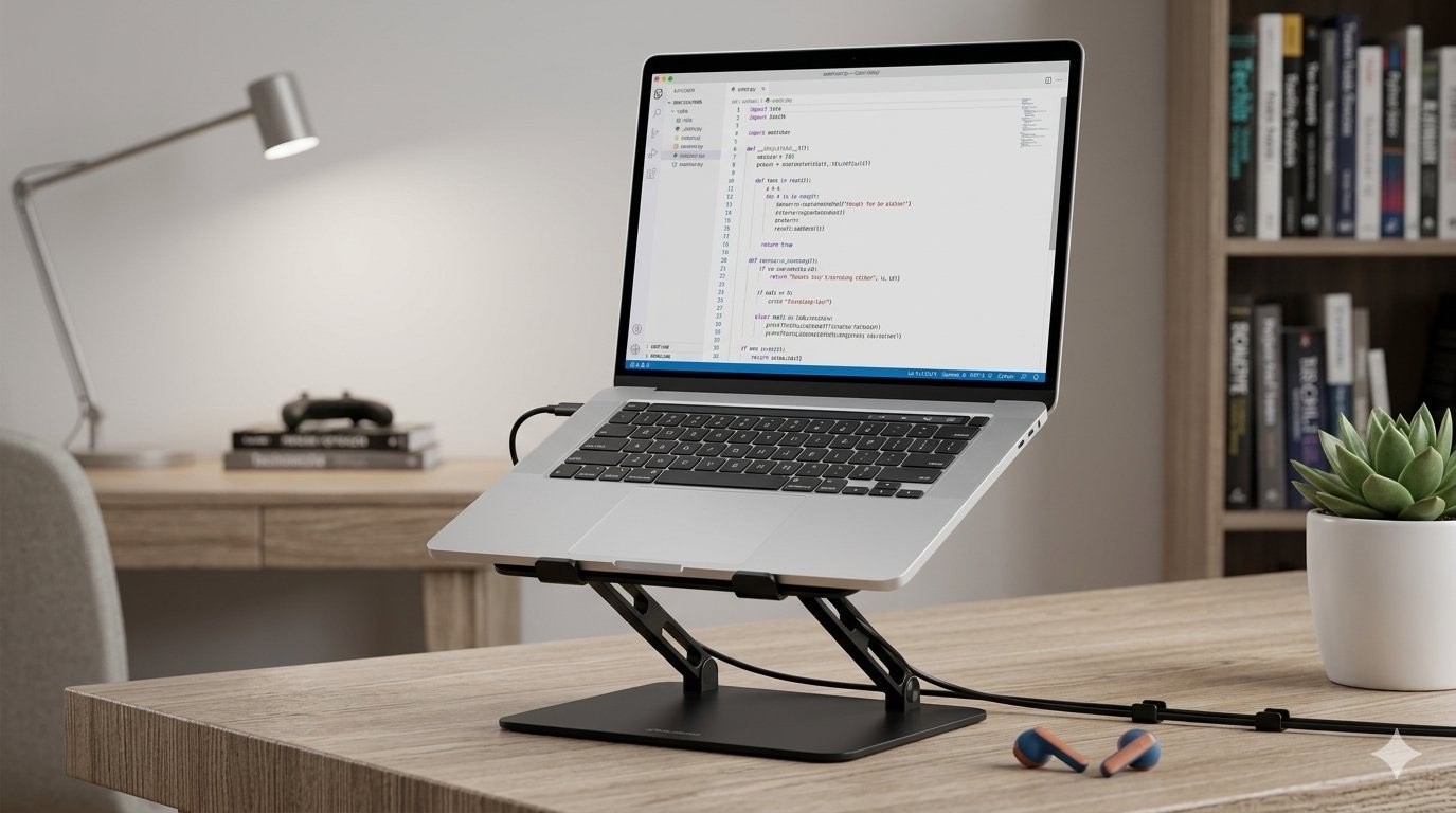 Adjustable Foldable Laptop Stand Riser Multi Angle Ventilated Black Tablet