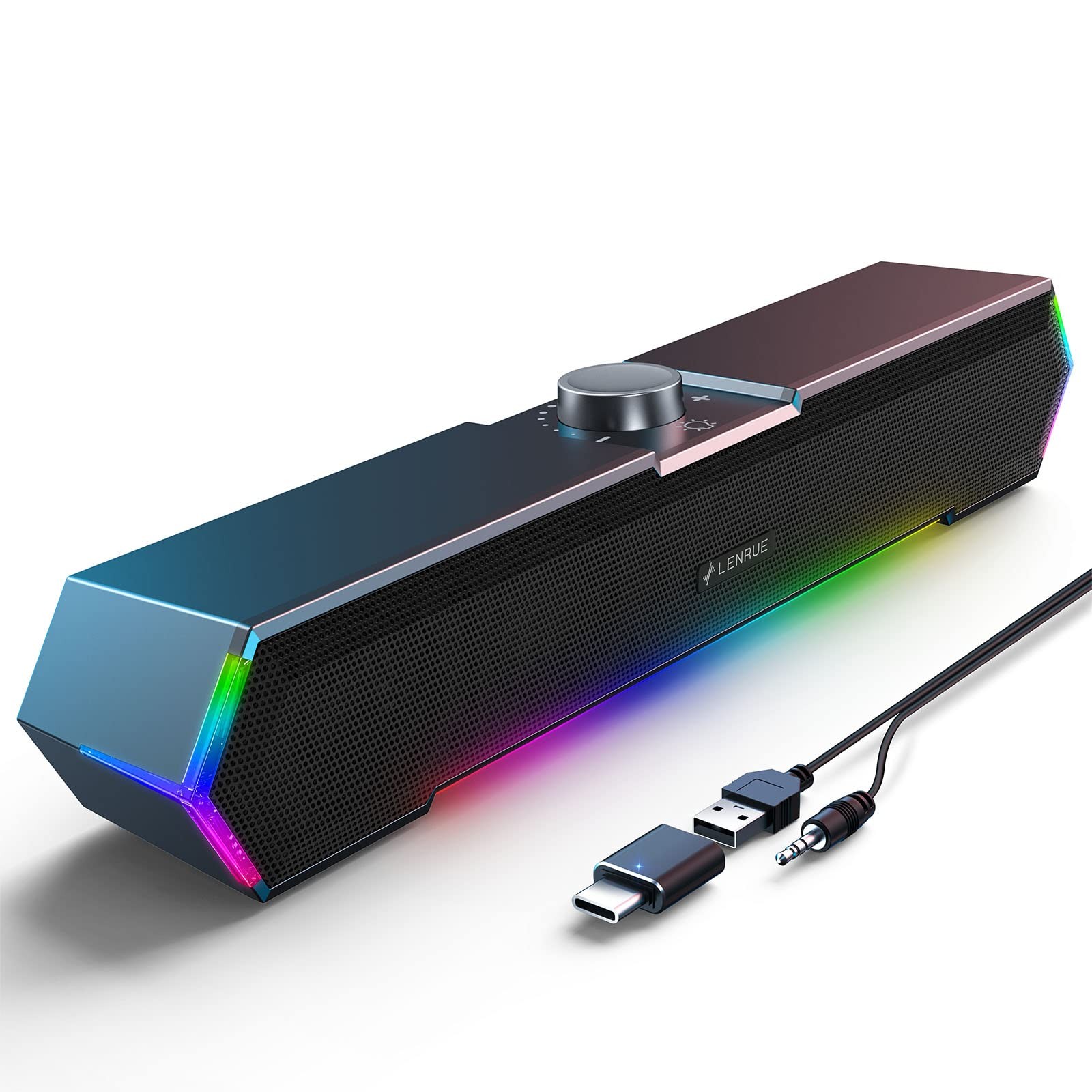 LENRUE G11 Computer Speakers for Desktop, Touch Lights PC with Black