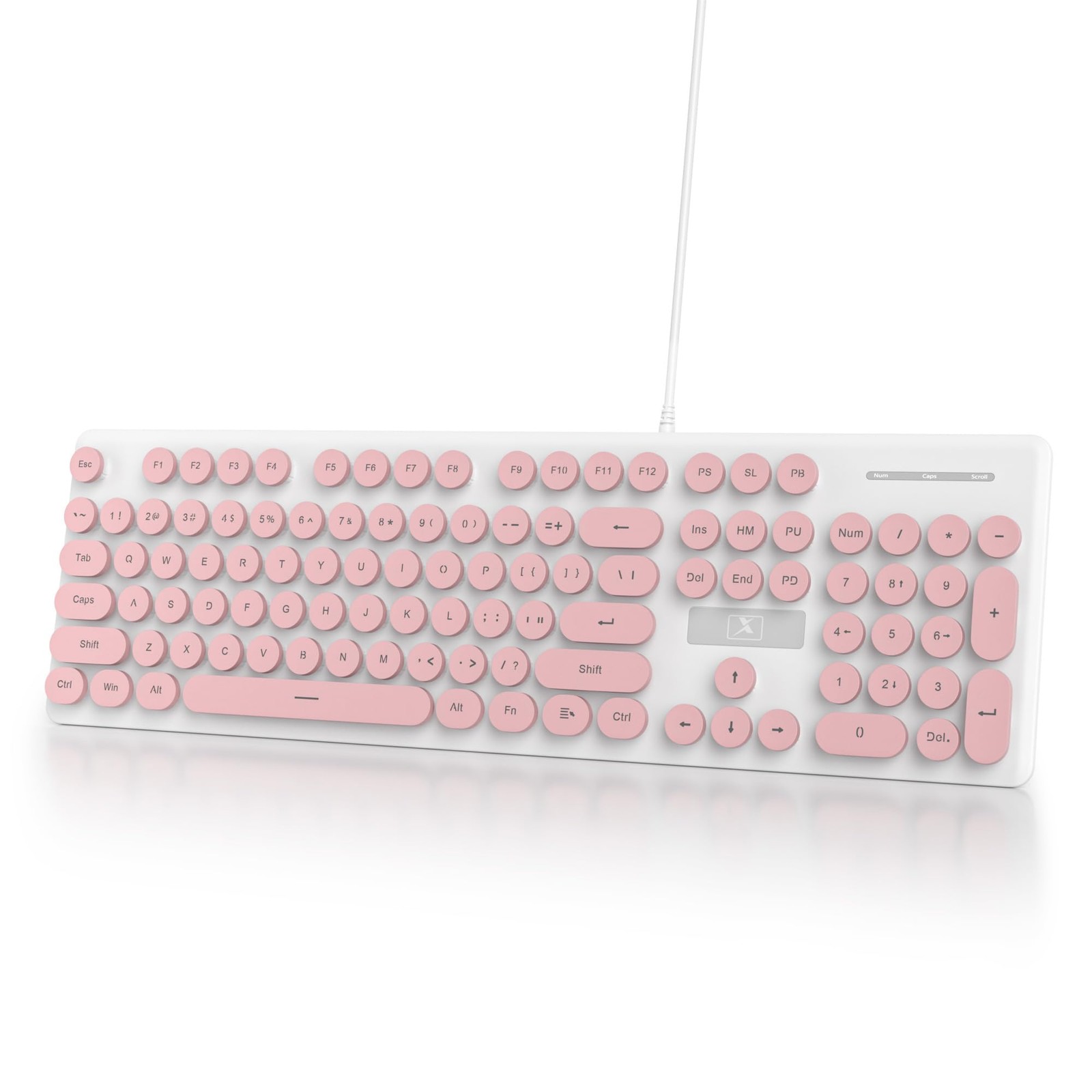 Wired Retro Keyboard Quiet Typewriter Pink Cute LED Backlit Round Keys 104