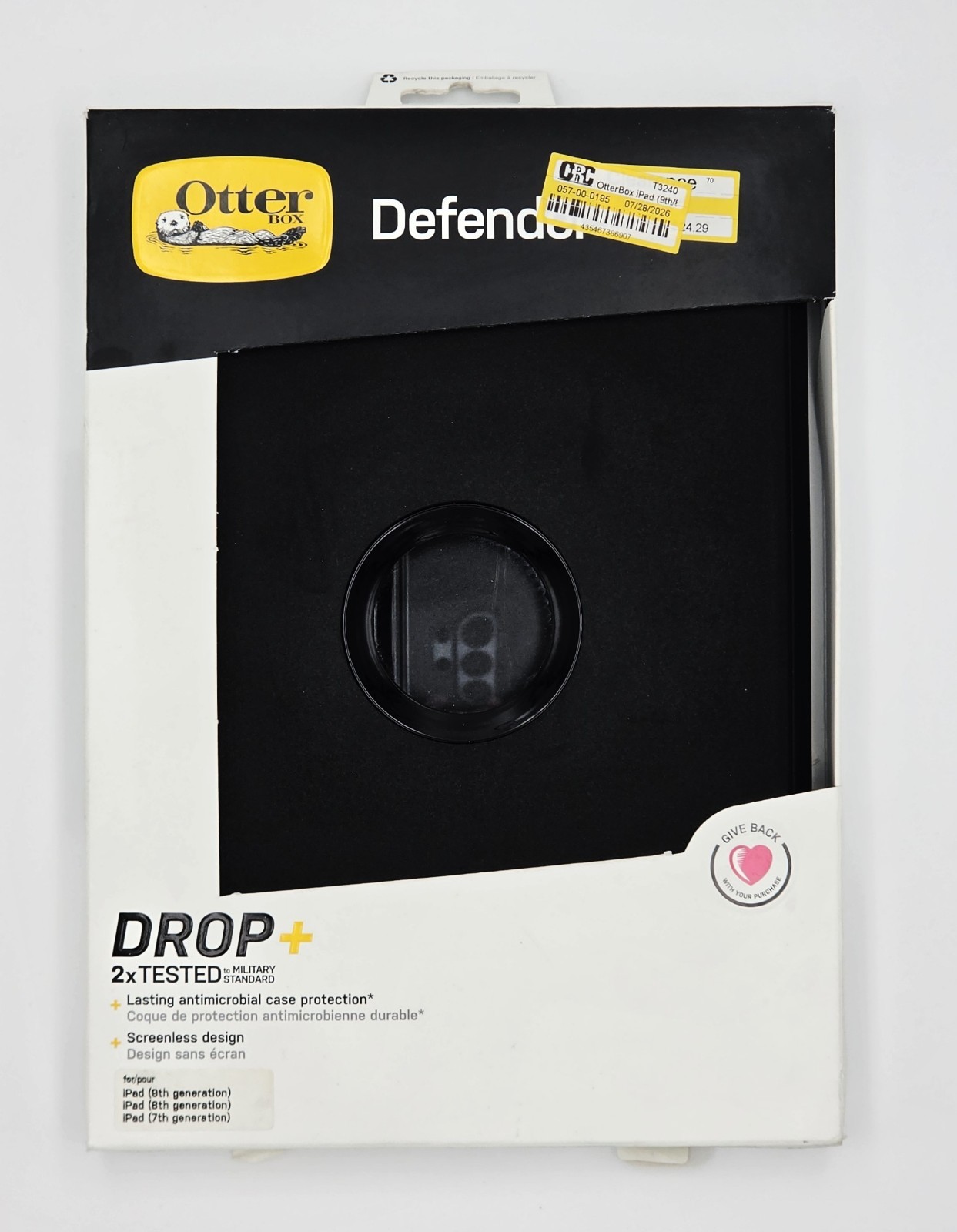 OtterBox Defender Case iPad 10.2" 9th 8th 7th Gen Black Screenless Stand Cover